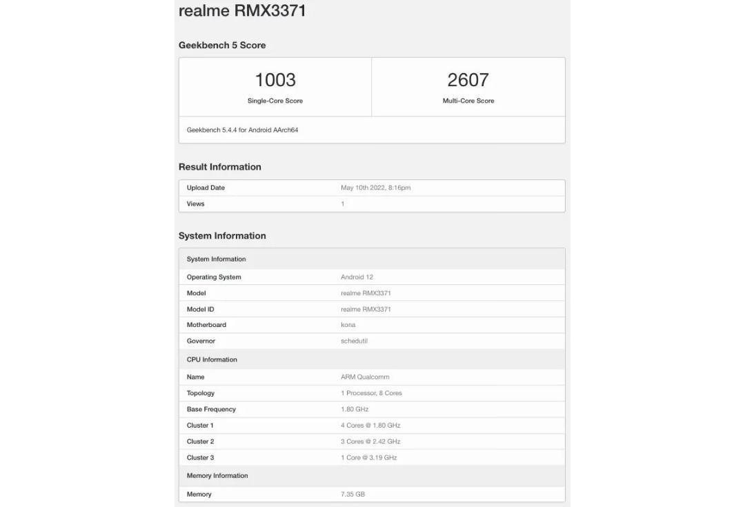 امتیاز گیک بنچ گوشی Realme GT Neo 3T