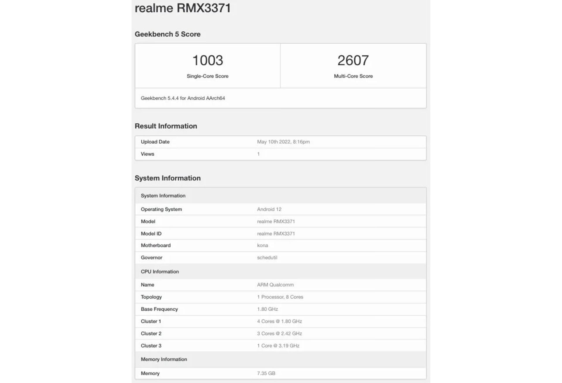 امتیاز گیک بنچ گوشی Realme GT Neo 3T