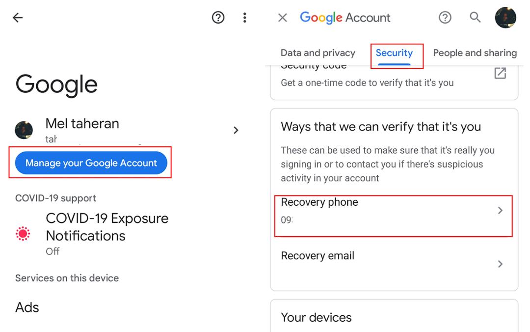 تغییر شماره Recovery phone اکانت گوکل