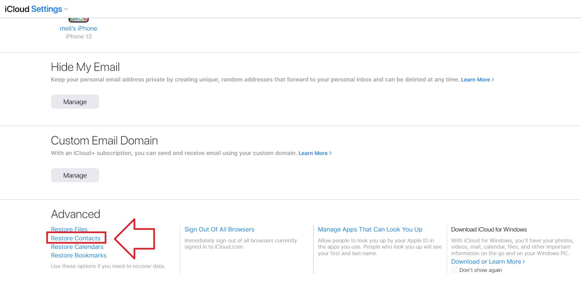  بازیابی مخاطبین آیفون ازطریق iCloud