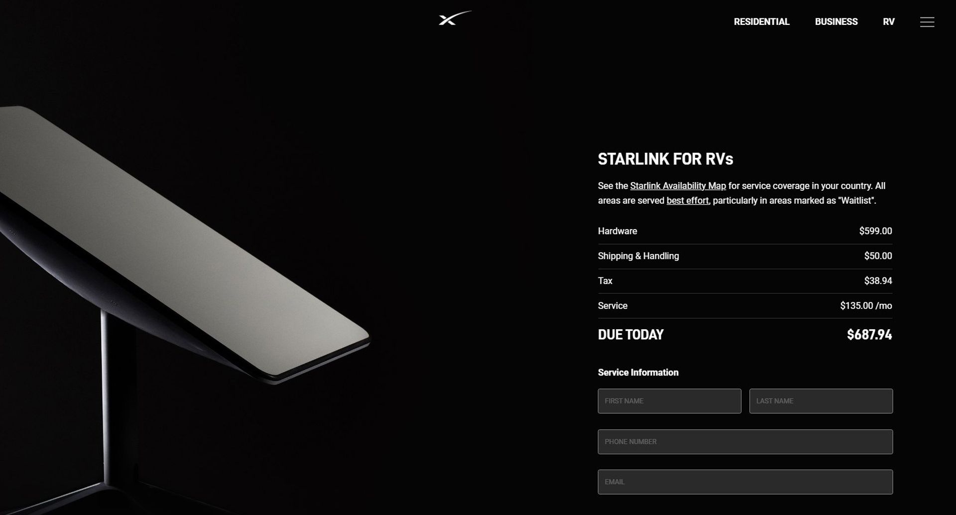 قیمت پلن قابل حمل سرویس استارلینک Starlink for RVs