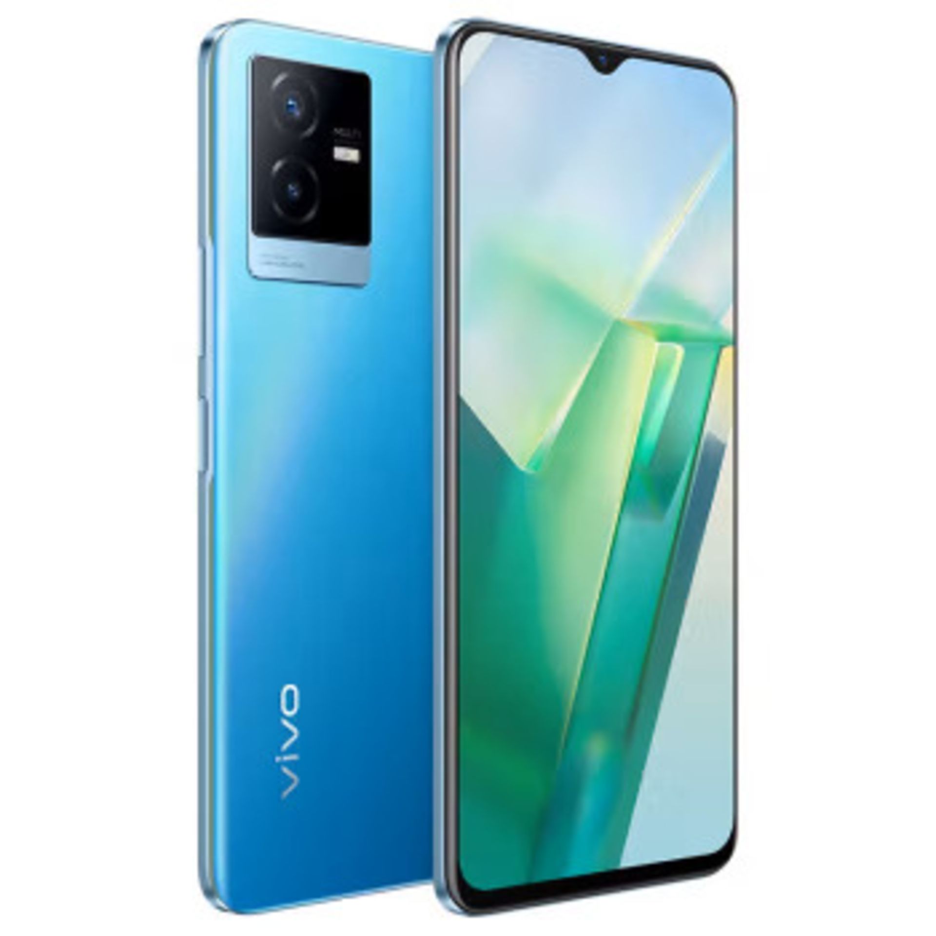 گوشی VIVO T2x در رنگ آبی نمای جلو و عقب