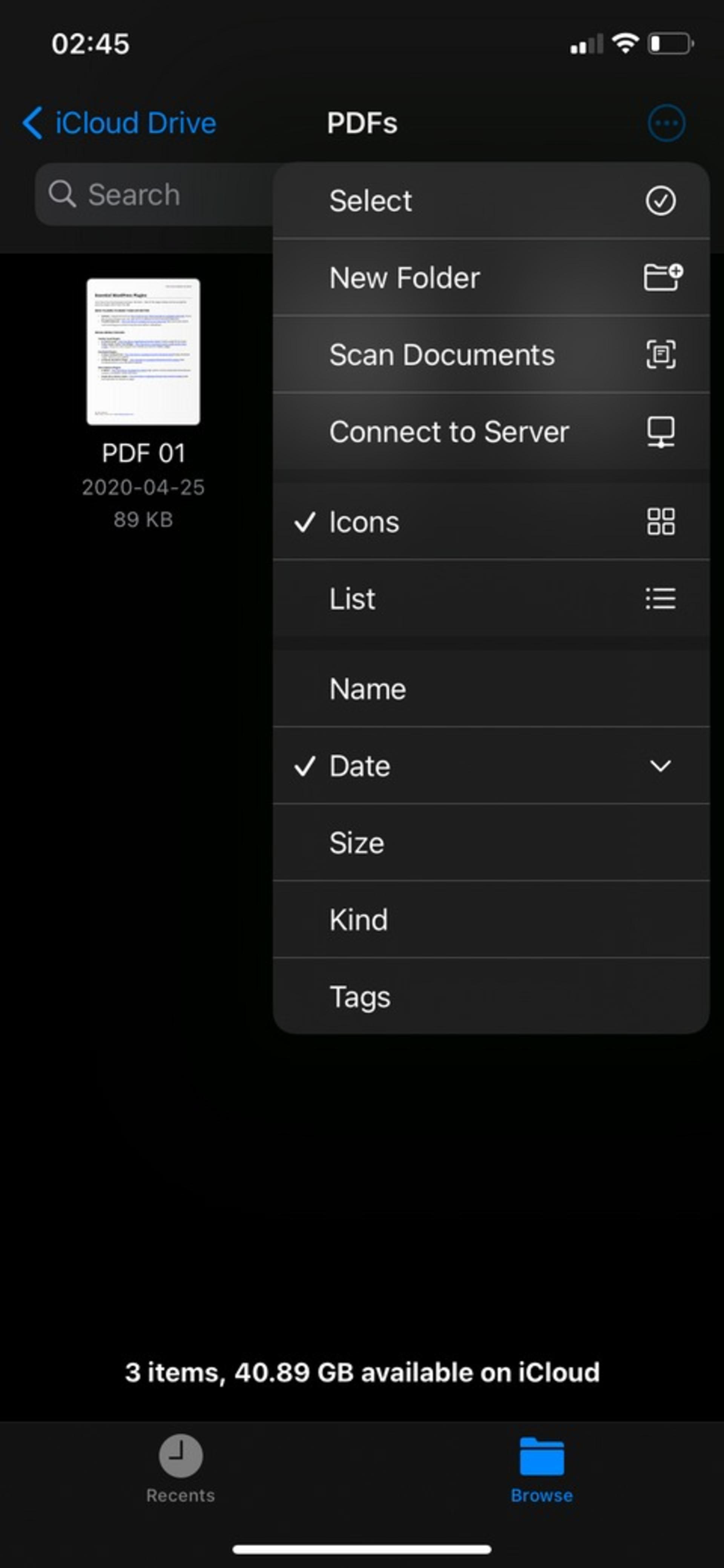 ۱- ادغام چند فایل PDF در آیفون با برنامه Files