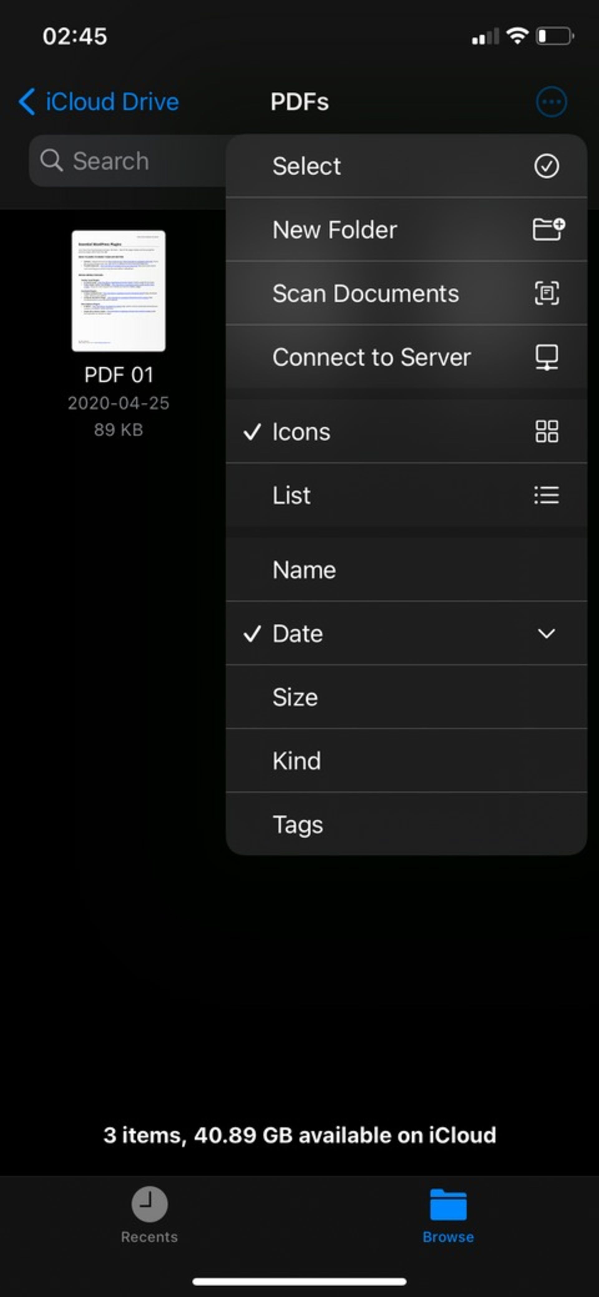 ۱- ادغام چند فایل PDF در آیفون با برنامه Files