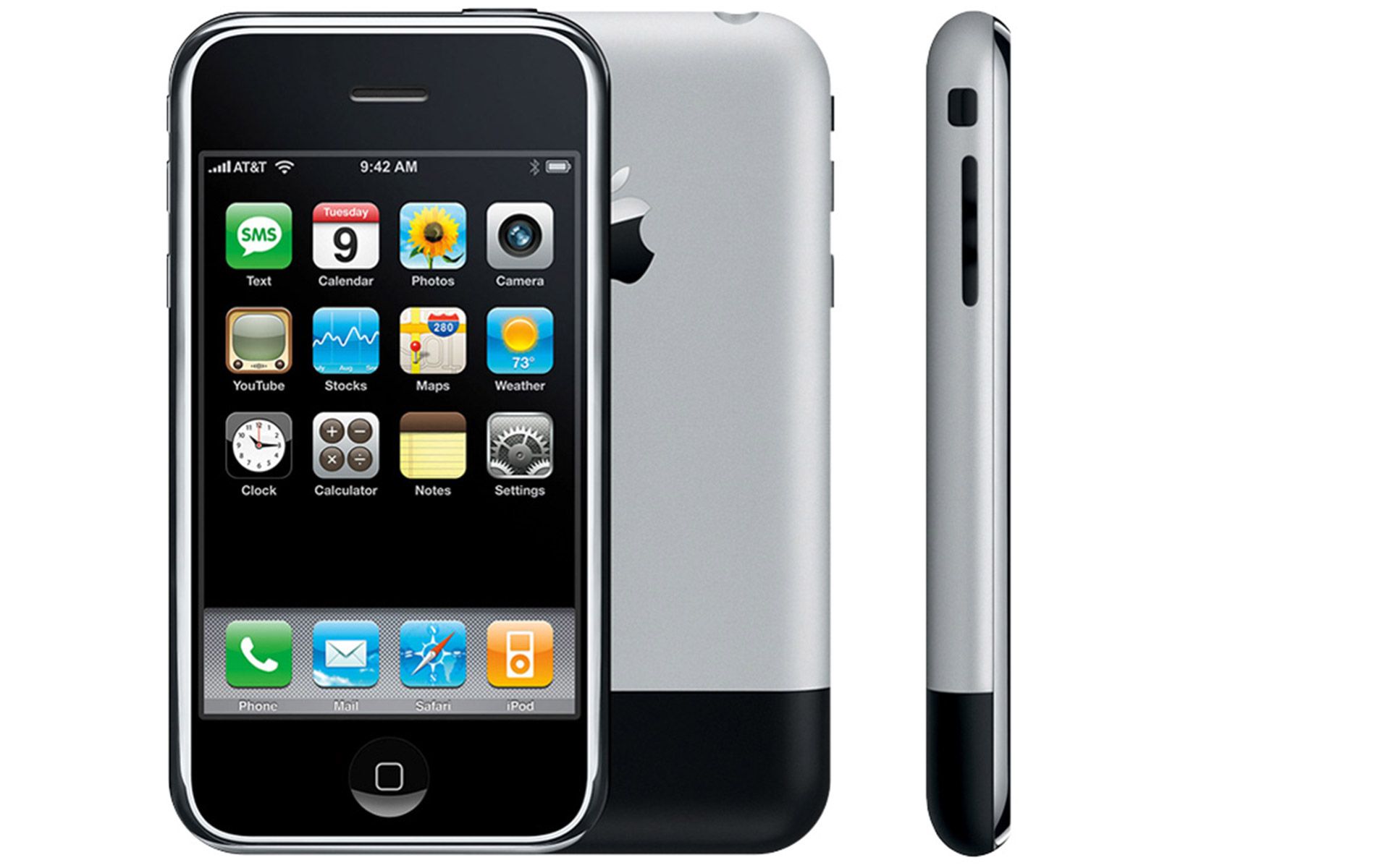 آیفون نسل اول از نمای روبه رو، پشت و کنار