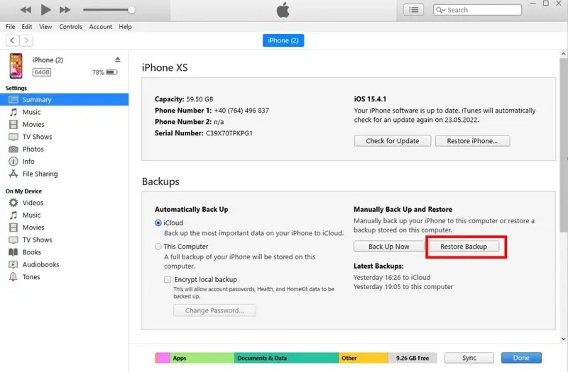 بازیابی عکس‌های آیفون با نسخه پشتیبان آیتونز-۳