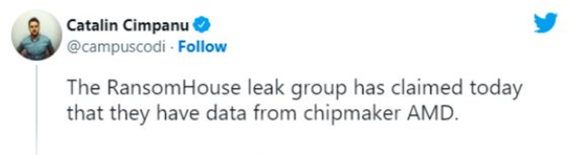 توییت خبر هک AMD توسط RansomHouse
