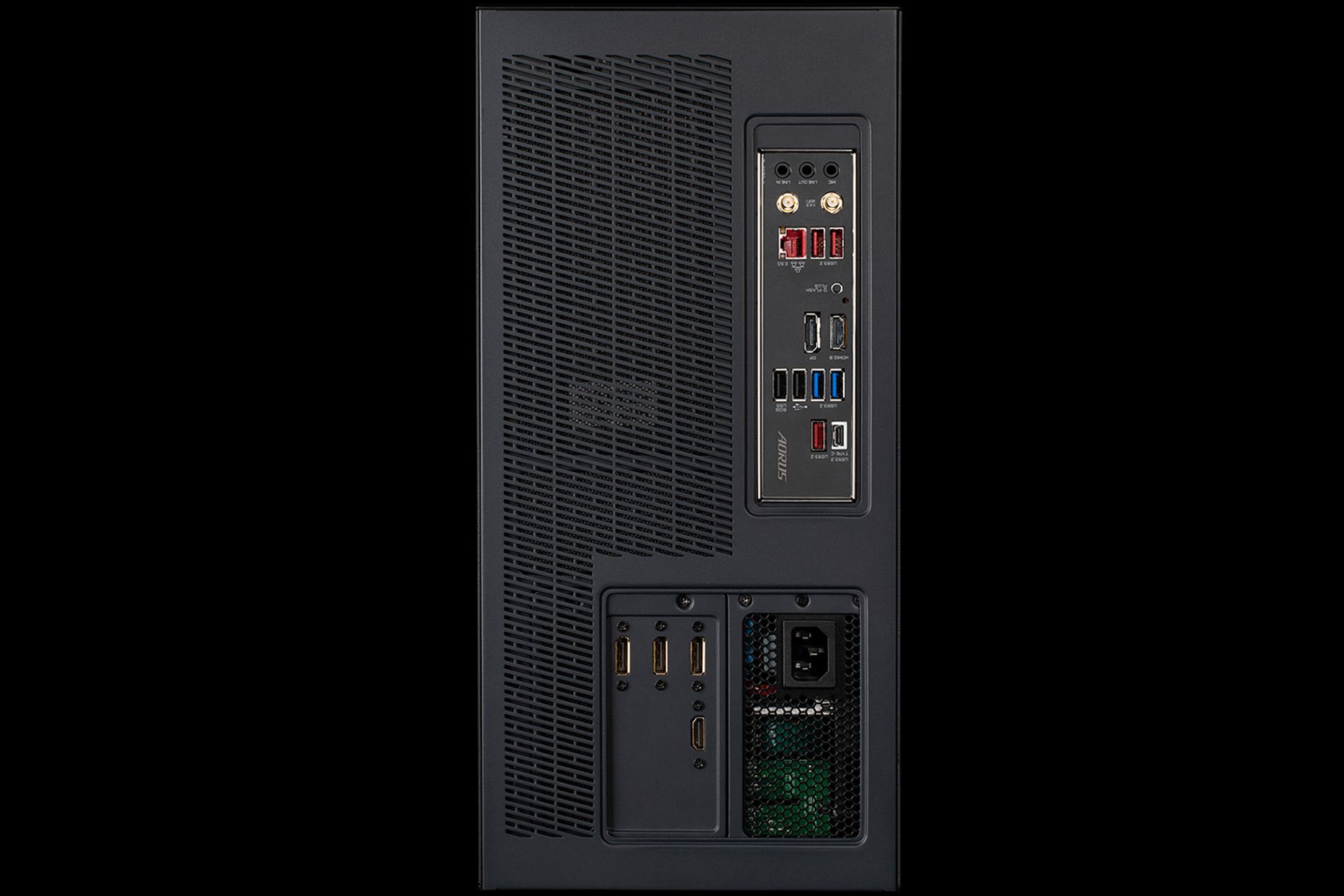 نمای پشت کامپیوتر گیمینگ AORUS Model S 2022