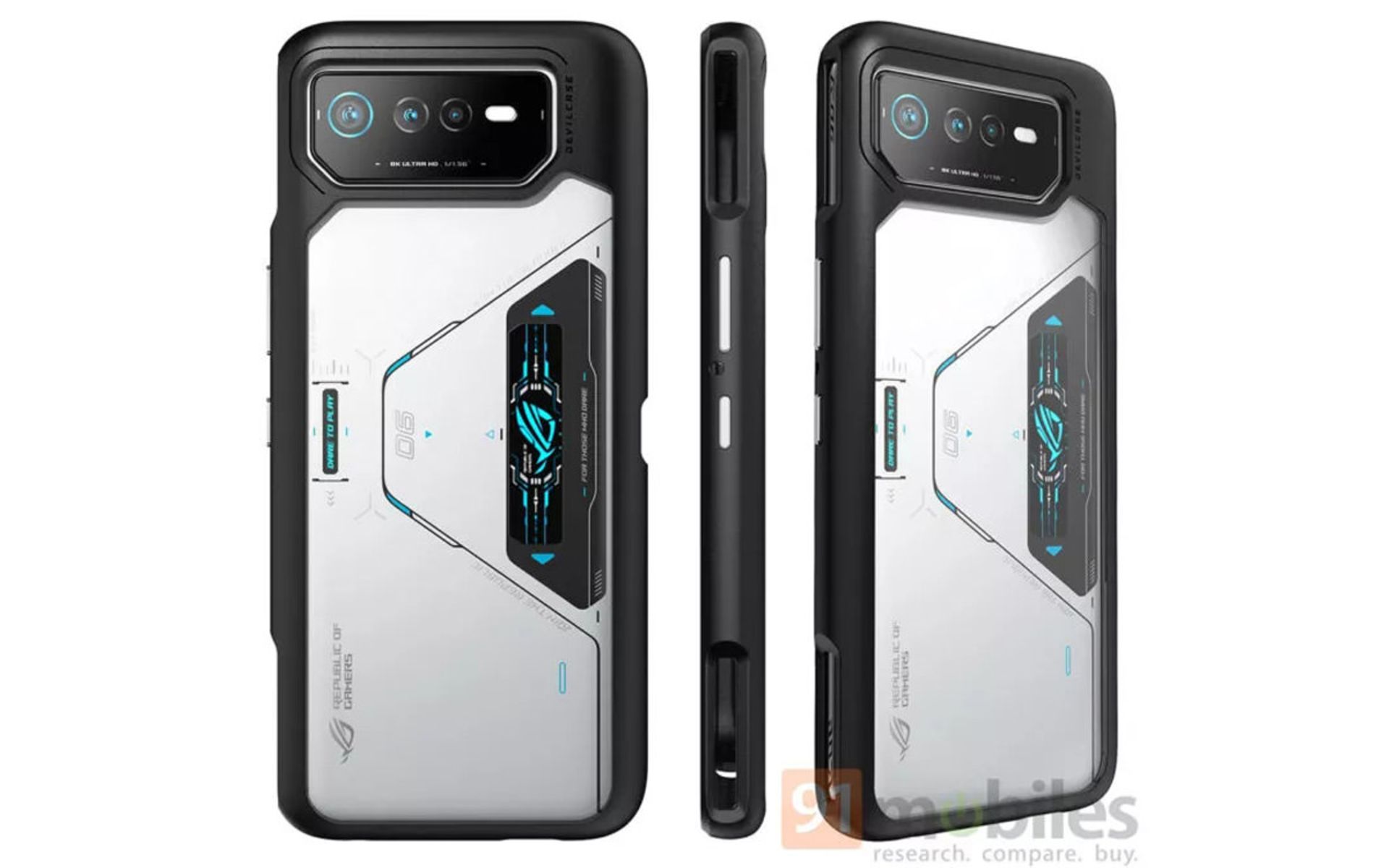 رندر ROG Phone 6 ایسوس از نمای پشتی و کنار