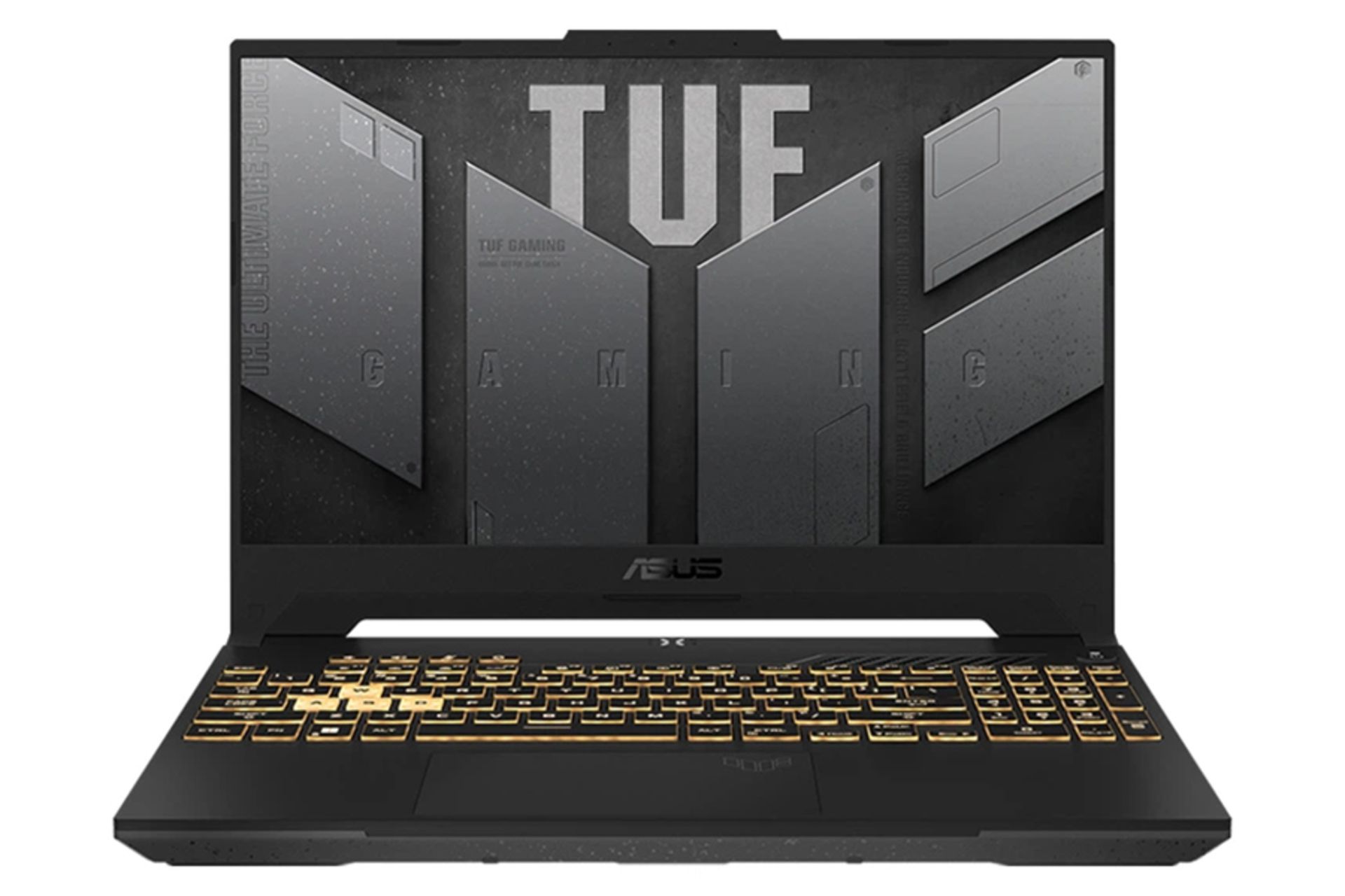 نمای جلو لپ تاپ ایسوس TUF Gaming A15 FA507RE با صفحه نمایش روشن
