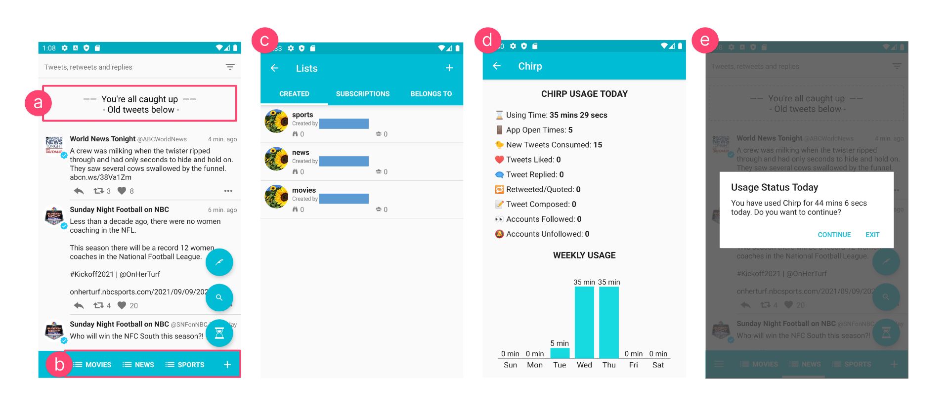 اسکرین‌ شات امکانات chirp