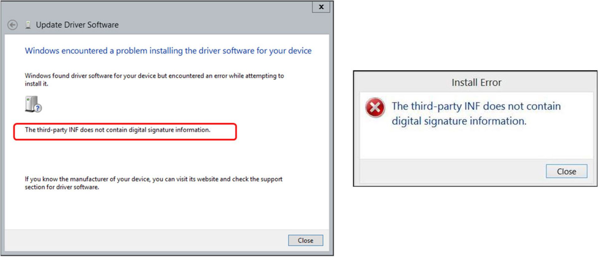 خطای امضای دیجیتالی درایور