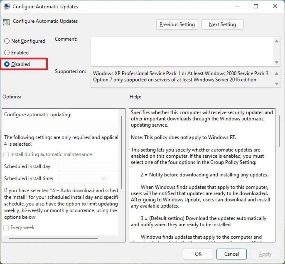 ۲-غیرفعال کردن آپدیت خودکار از طریق Group Policy