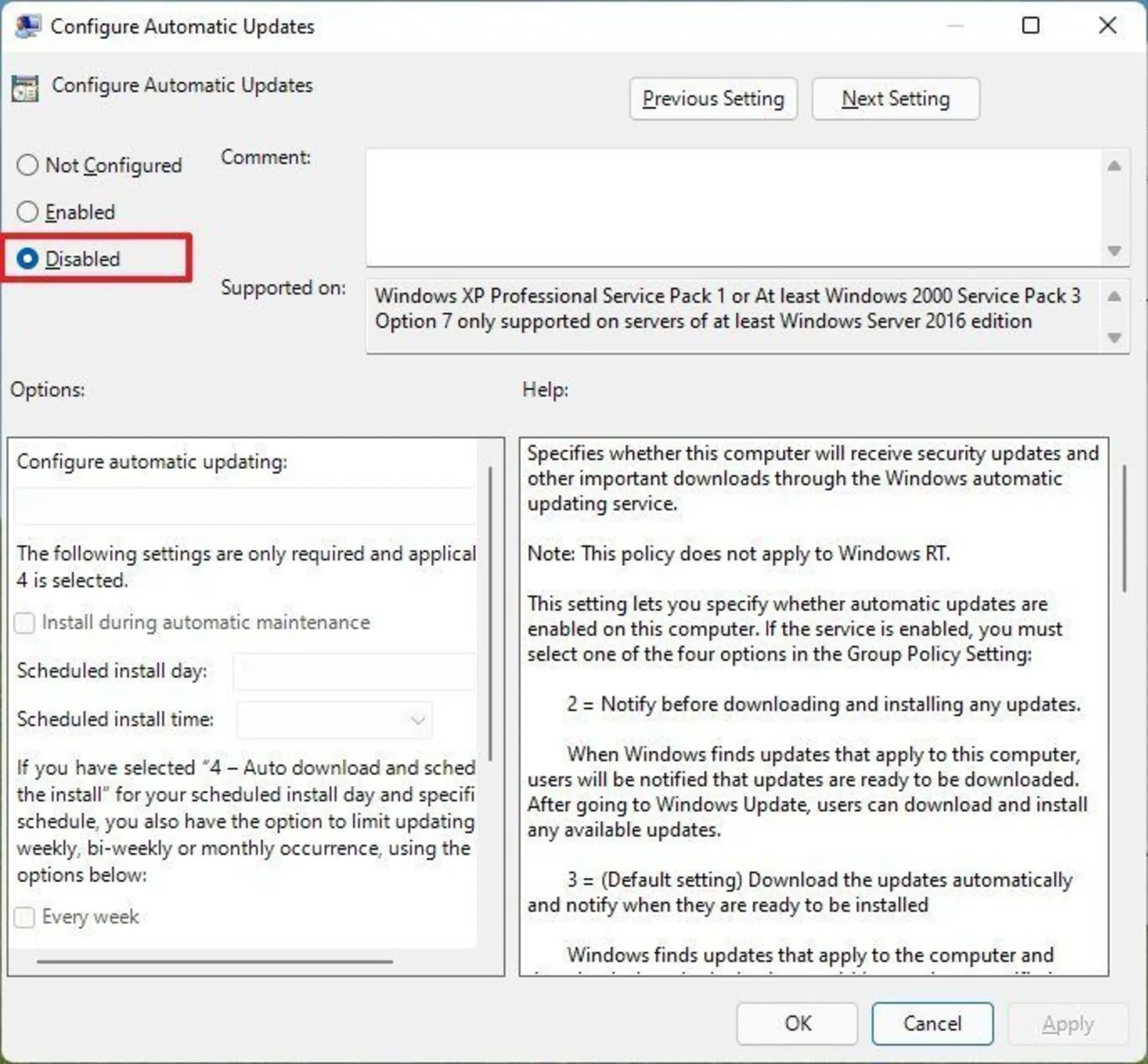 ۲-غیرفعال کردن آپدیت خودکار از طریق Group Policy