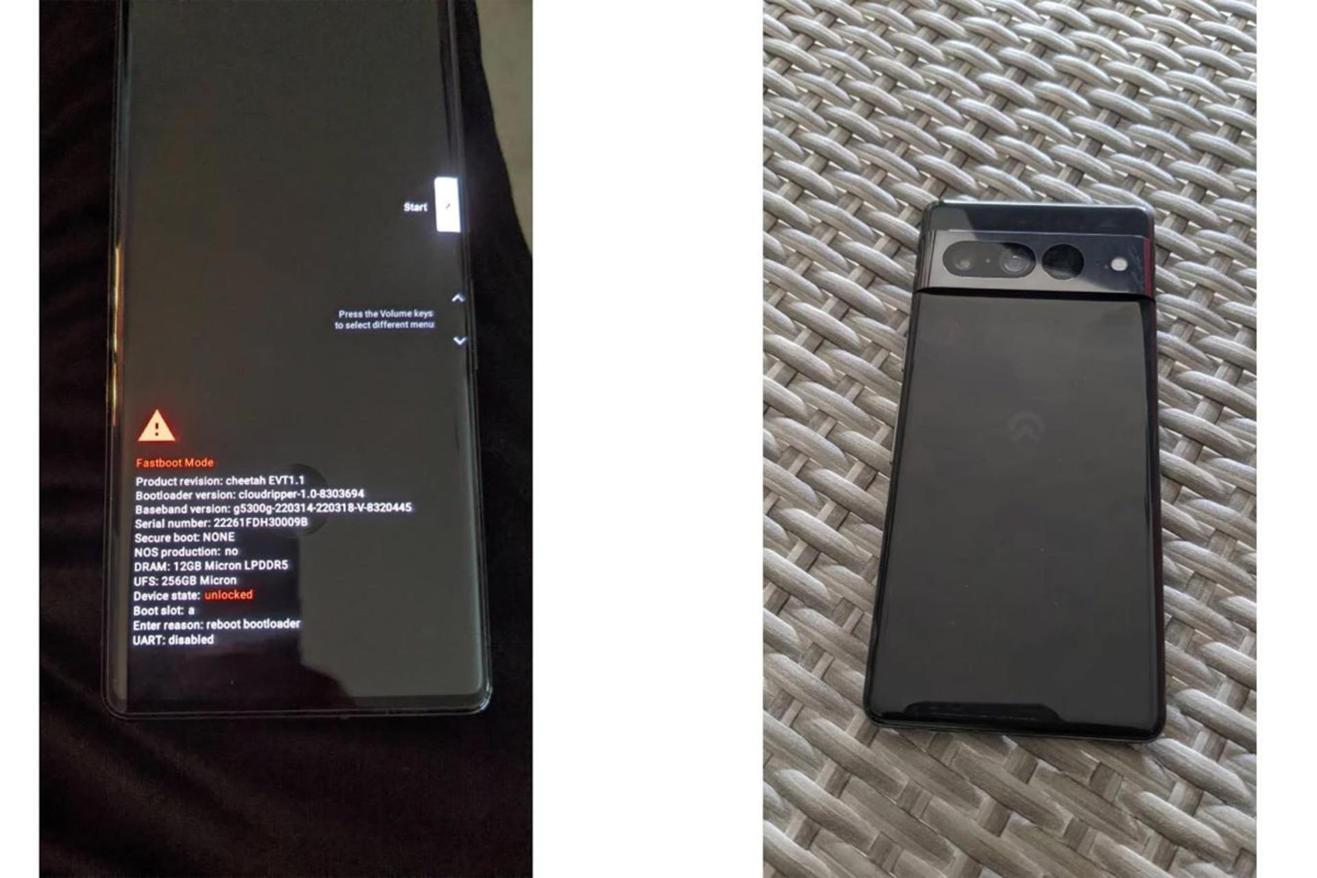 نمای جلو و پشت پیکسل 7 پرو گوگل / Google Pixel 7 Pro تصویر فاش شده