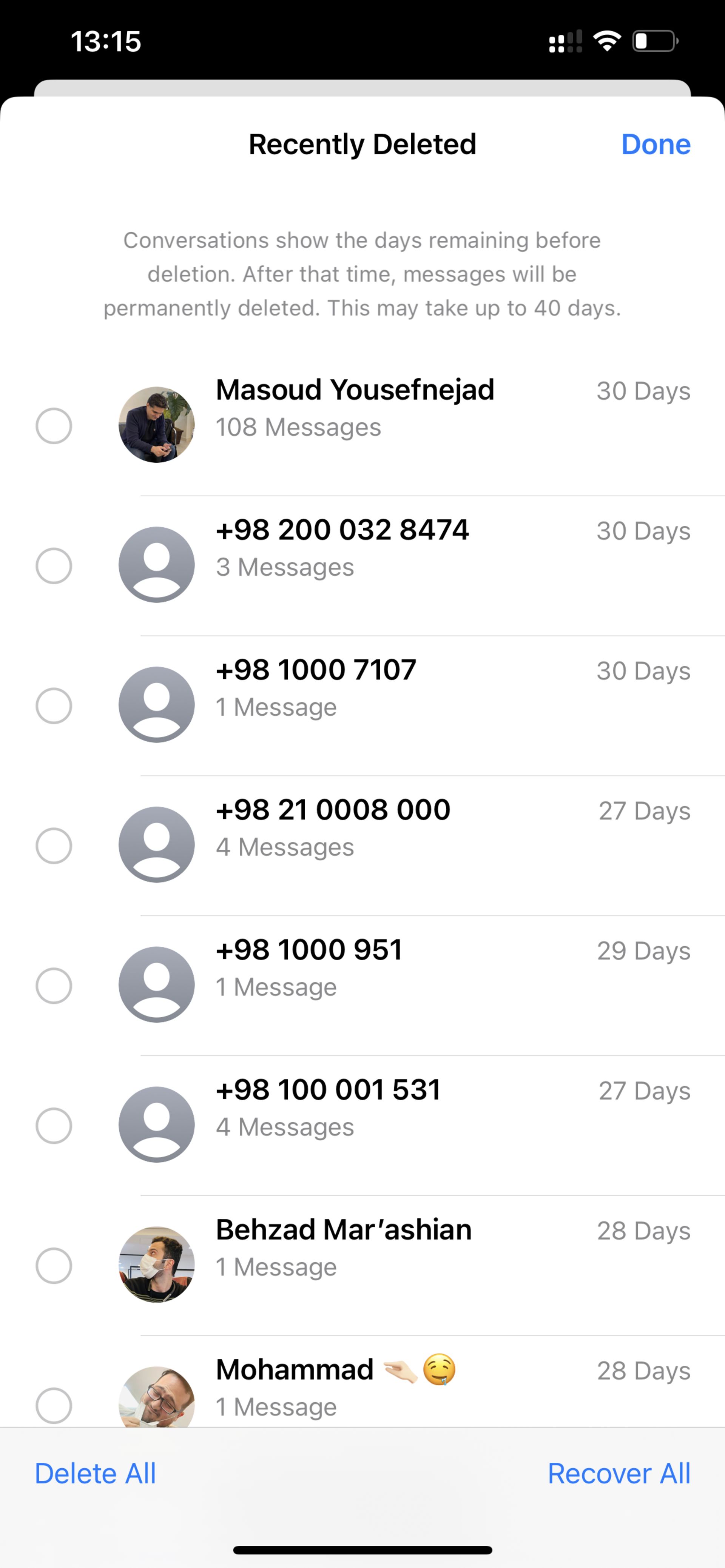 پیام‌های حذف‌شده از iOS 16 Messages