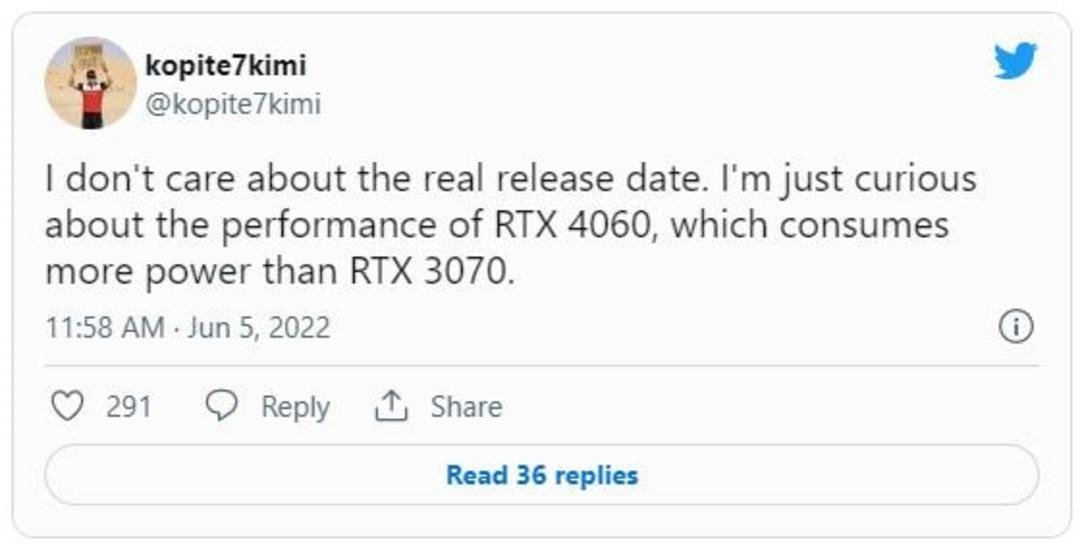 توان مصرفی احتمالی کارت گرافیک RTX 4060 انویدیا