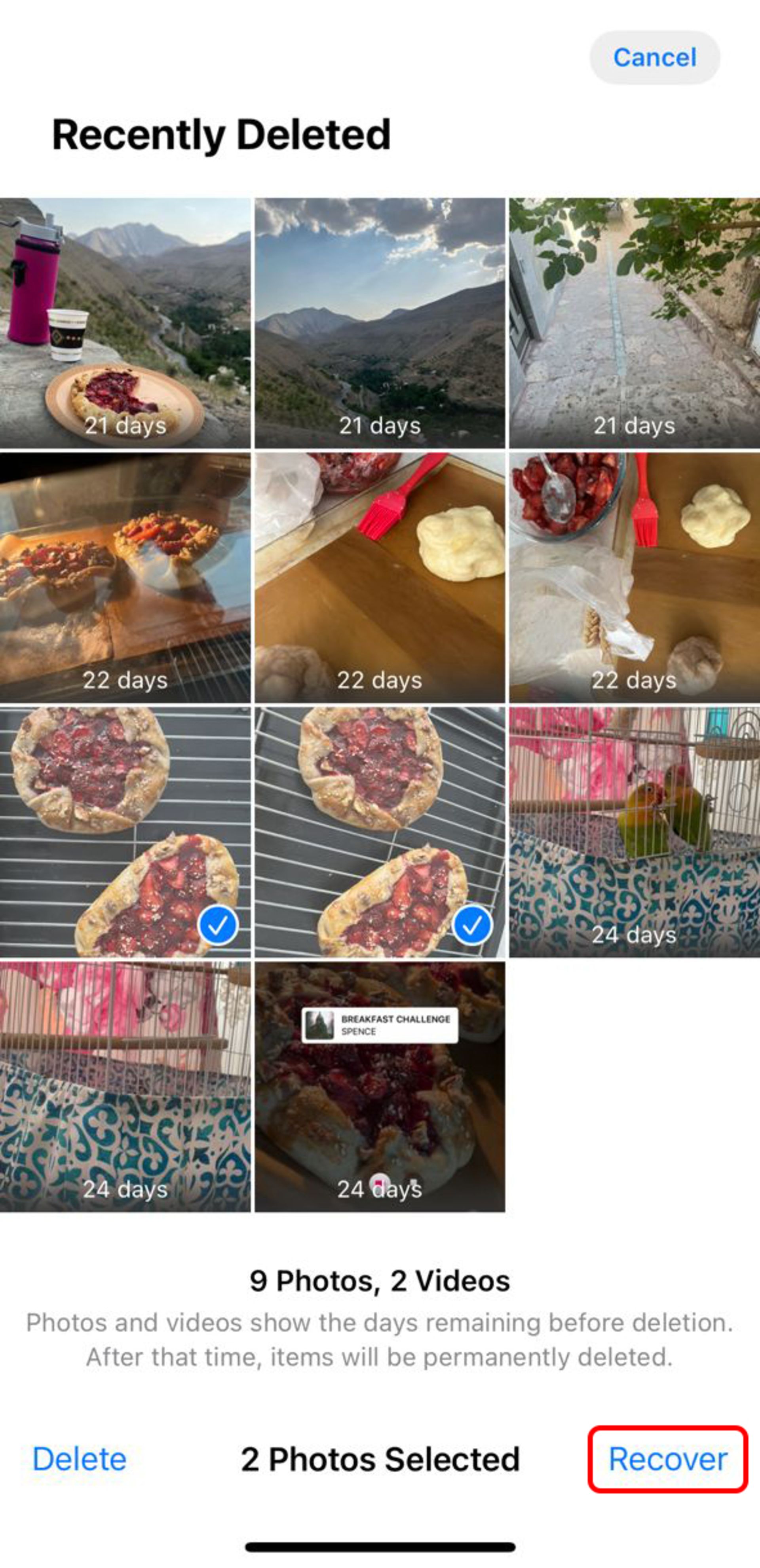 ۲-بازیابی عکس‌های آیفون از آلبوم Recently Deleted 