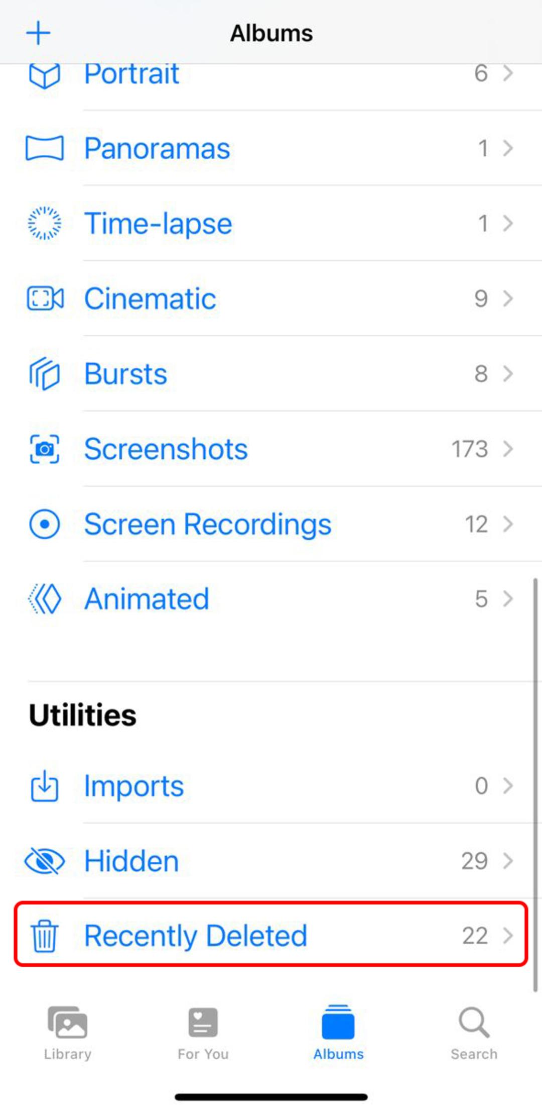 ۱-بازیابی عکس‌های آیفون از آلبوم Recently Deleted