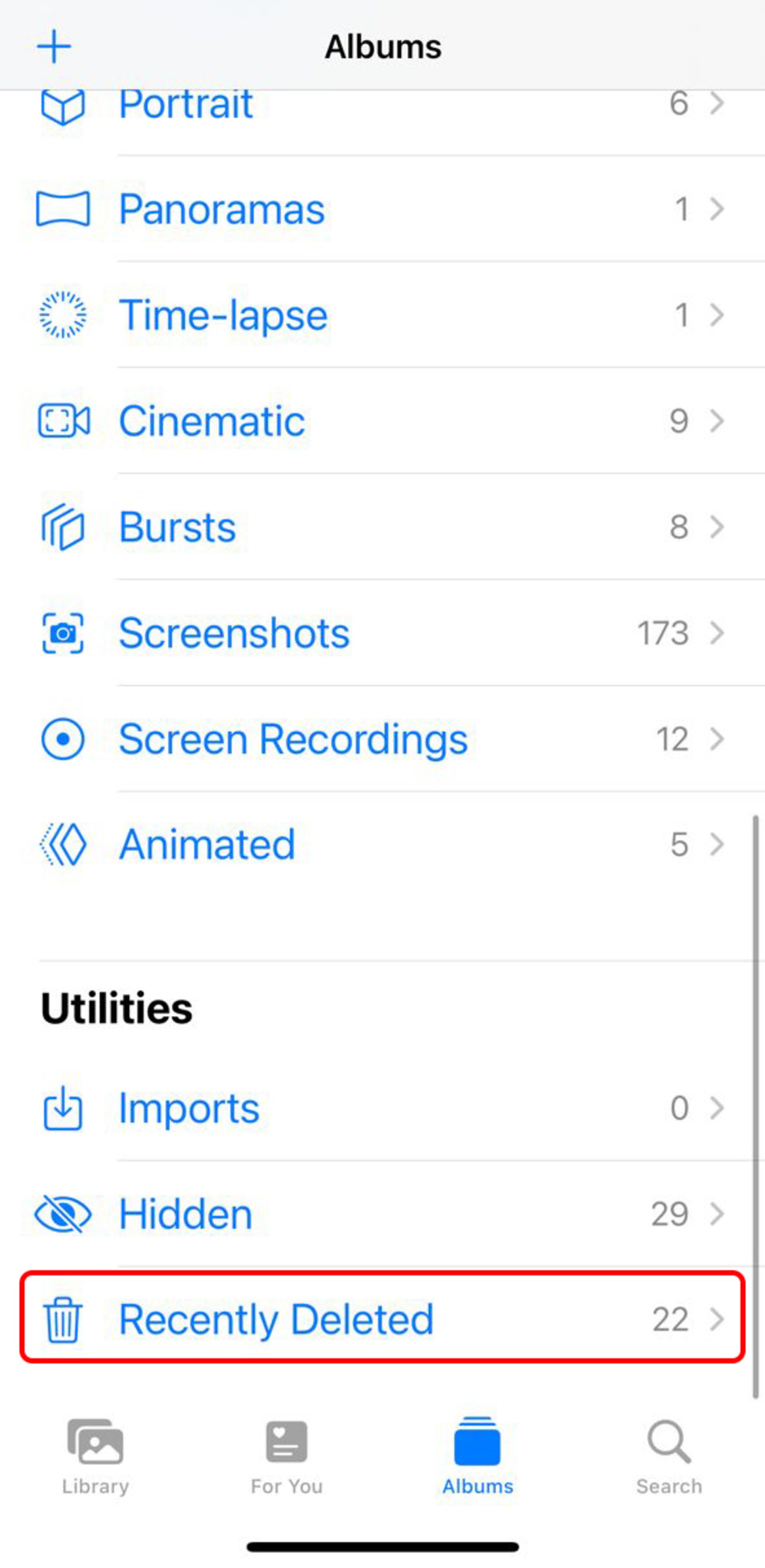 ۱-بازیابی عکس‌های آیفون از آلبوم Recently Deleted