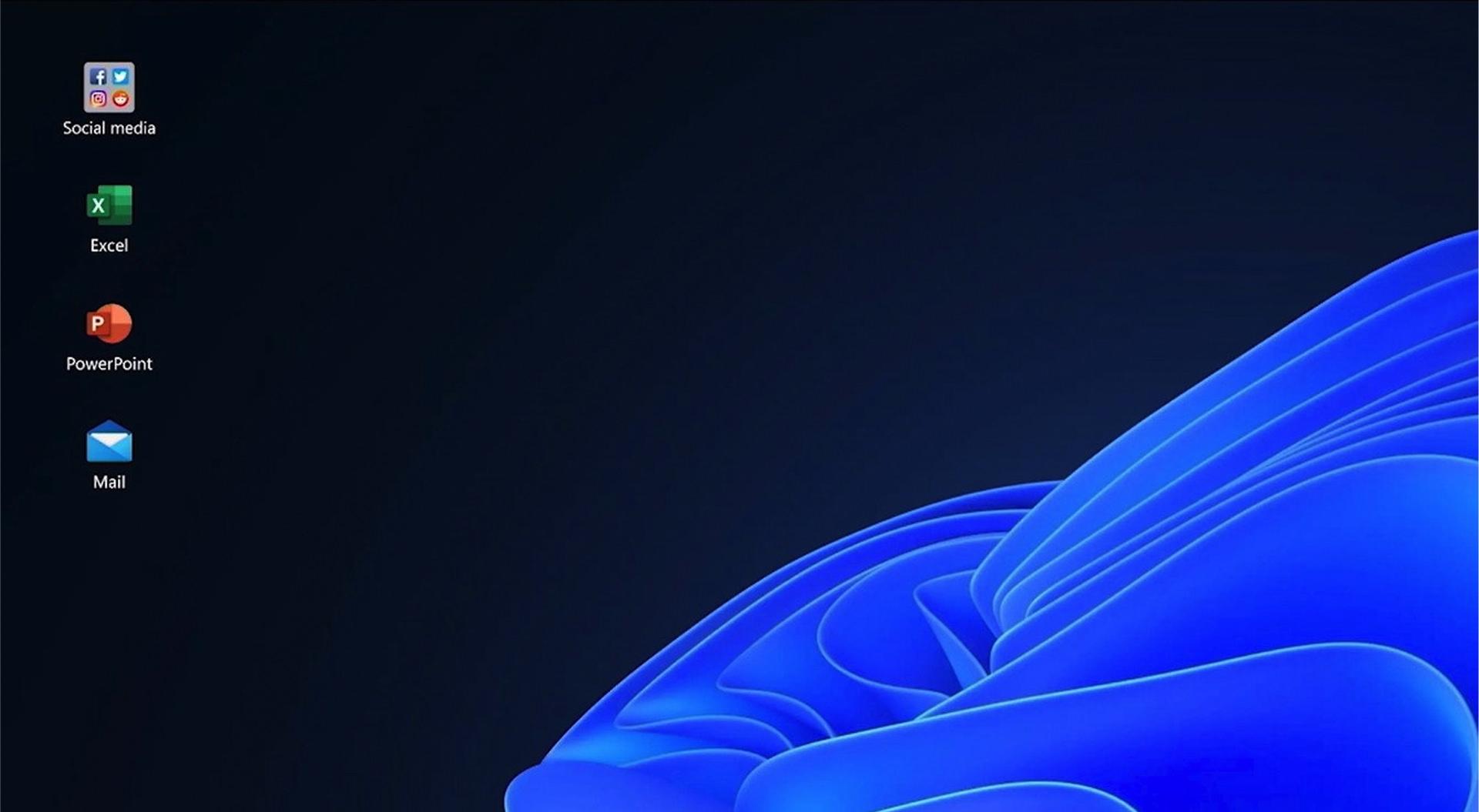 صفحه دسکتاپ ویندوز 11 با قابلیت فولدر اپلیکیشن