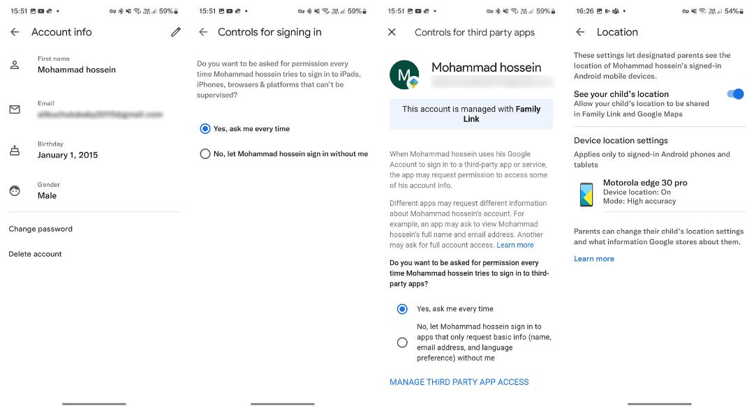 تغییر تنظیمات اکانت گوگل کودک در Google Family Link