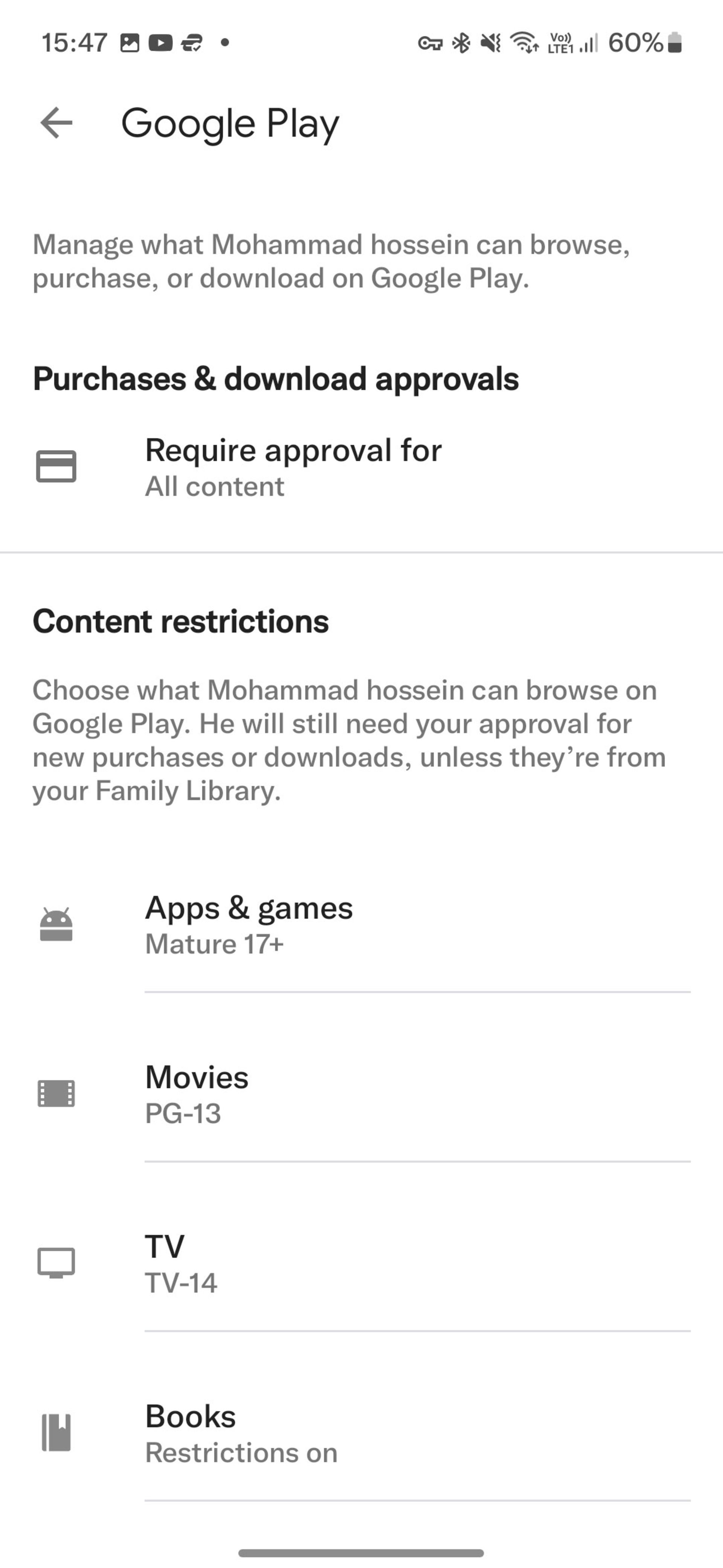 تنظیمات رده سنی گوگل پلی در Google Family Link