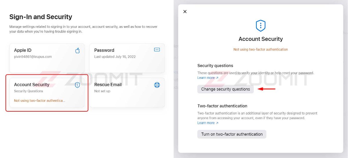 تغییر سوالات امنیتی اپل آیدی