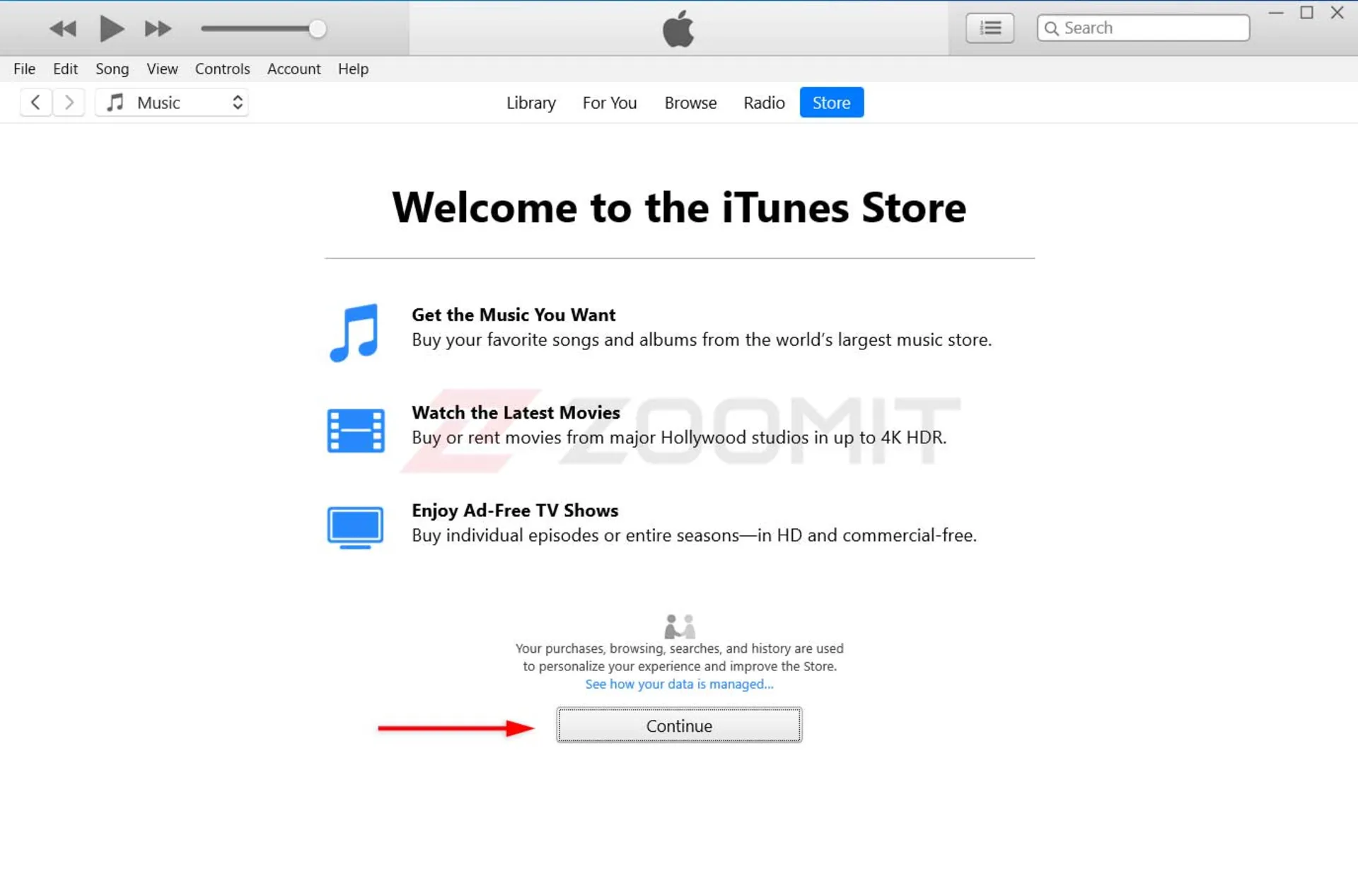 مراحل ساخت اپل آیدی با استفاده از iTunes - پنجره اصلی