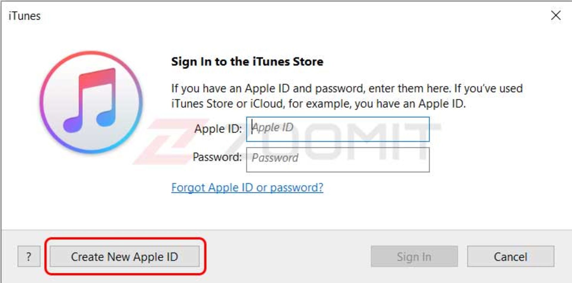 مراحل ساخت اپل آیدی با استفاده از iTunes - دکمه Create Account