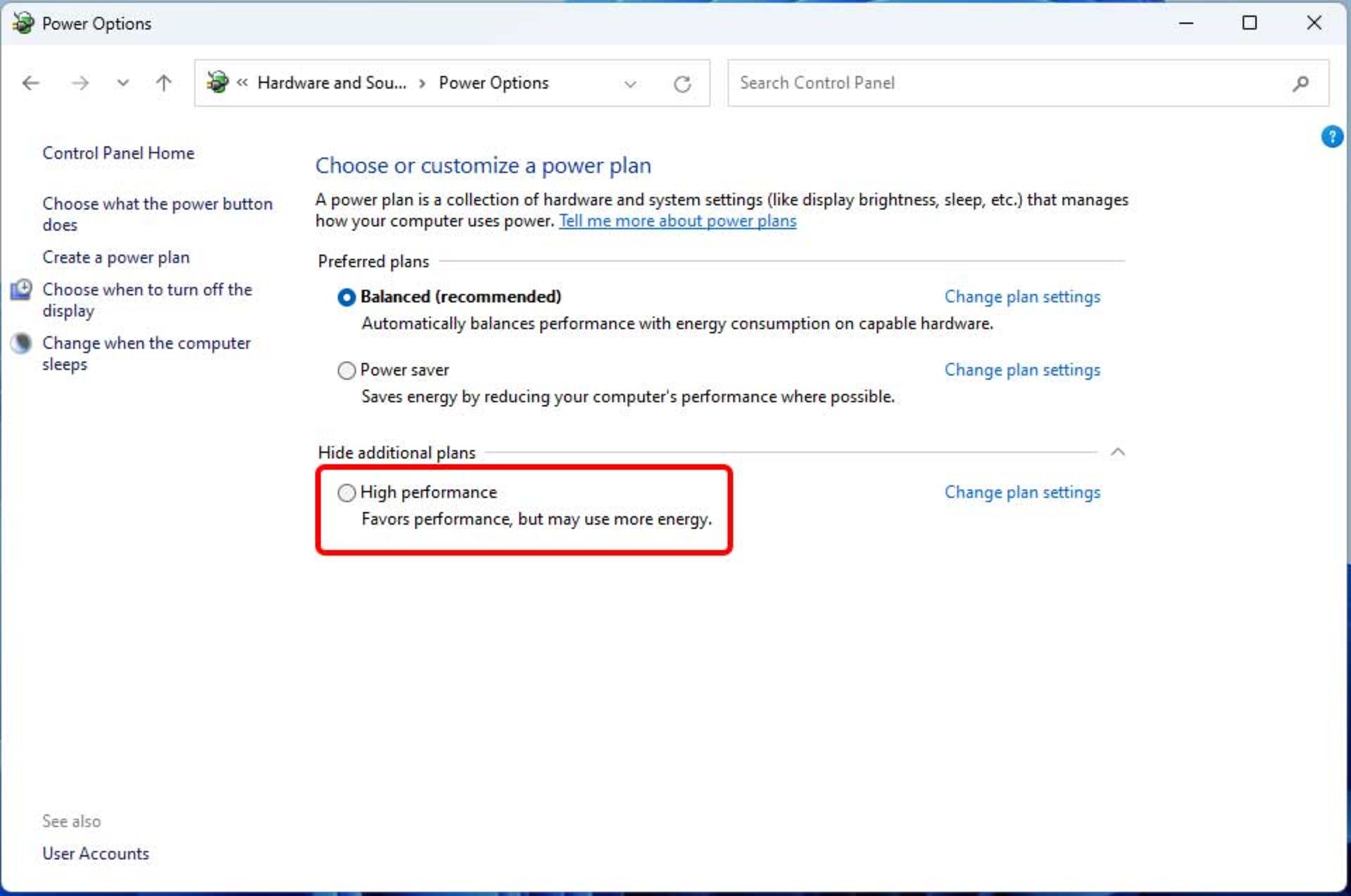 حالت High Performance در ویندوز 11