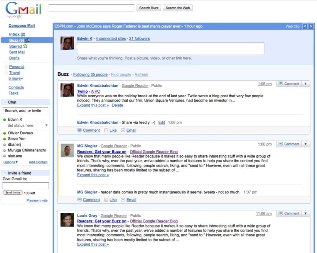 اسکرین شاتی از محیط Google Buzz 