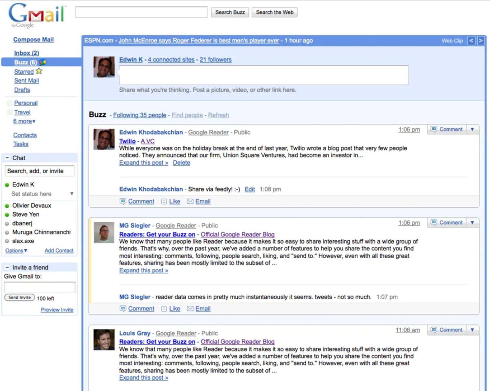 اسکرین شاتی از محیط Google Buzz 