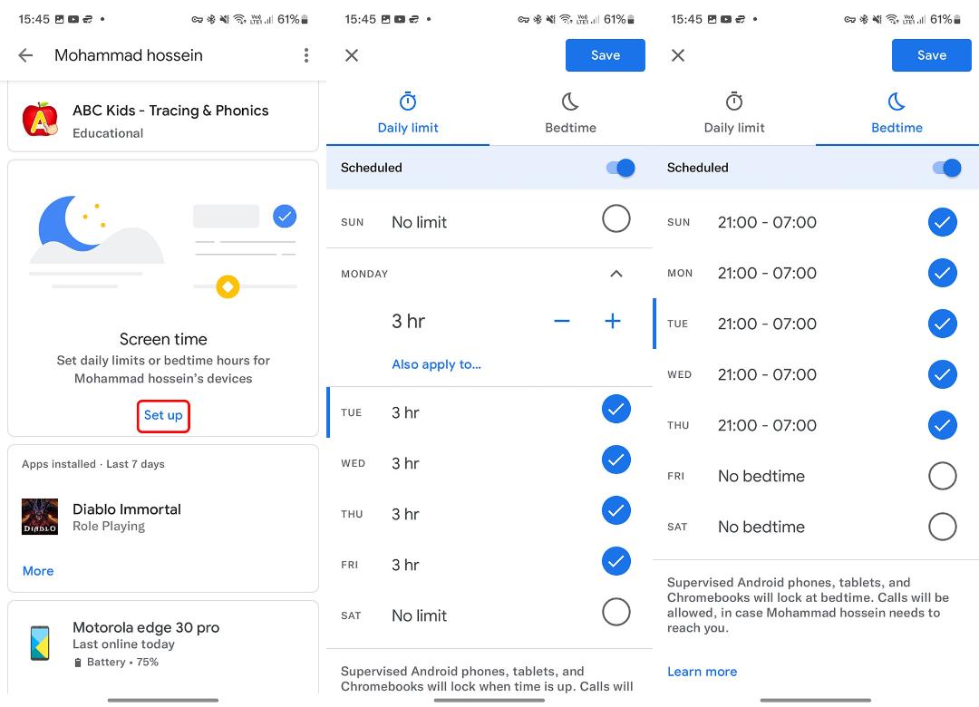 تنظیم محدودیت زمانی استفاده از گوشی در Google Family Link