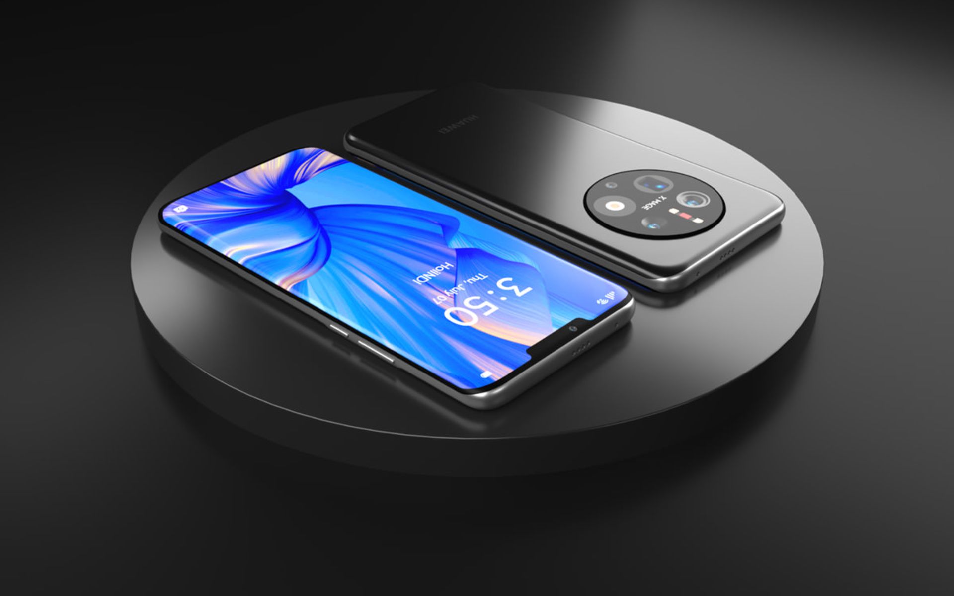 رندر مفهومی میت ۵۰ هواوی از نمای جلو و پشت