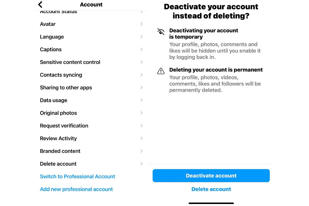 قابلیت حذف اکانت اینستاگرام در اپلیکیشن iOS آیفون
