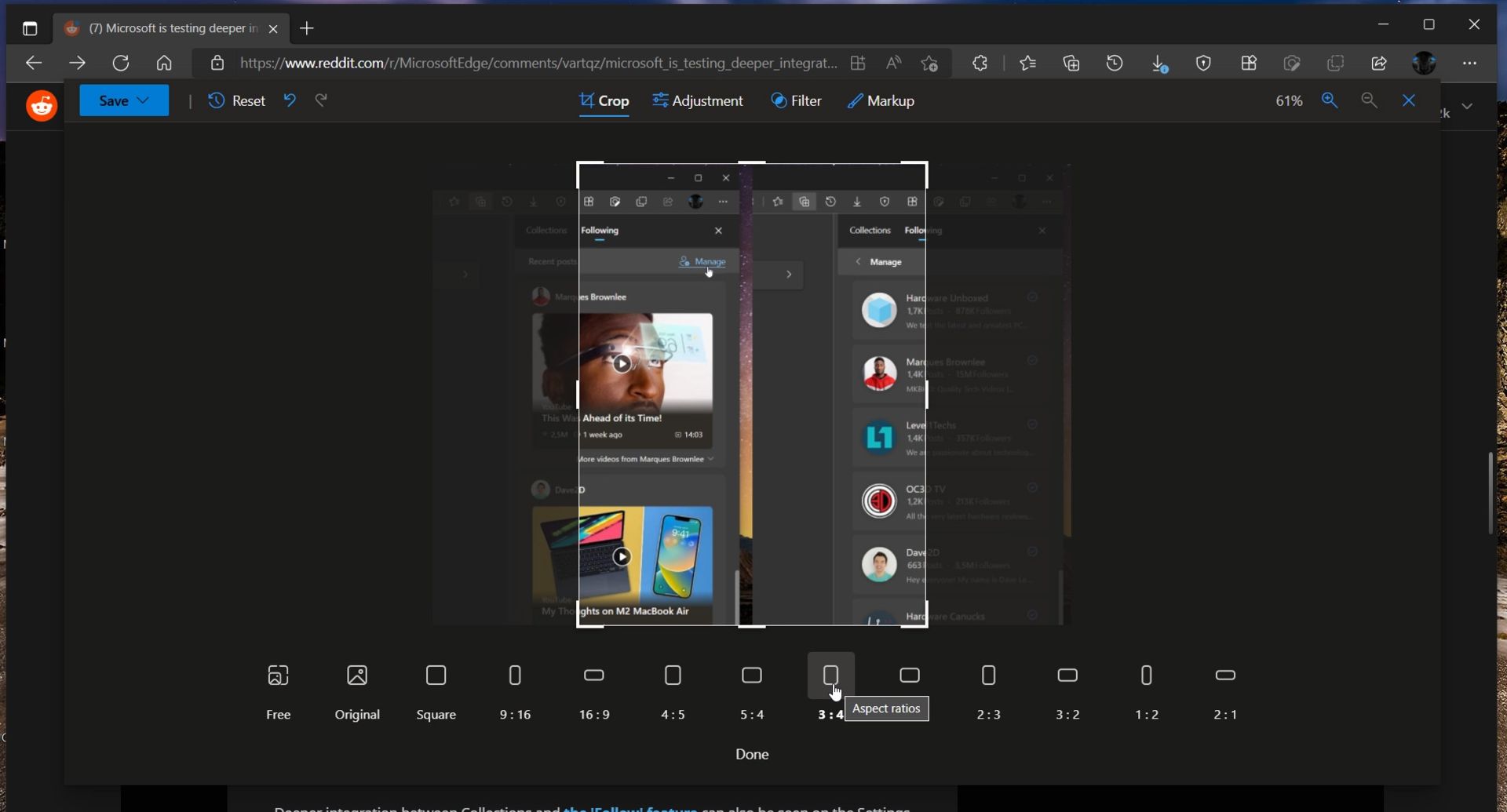 اسکرین شات مایکروسافت اج / Microsoft Edge برای نمایشگر ابزار ویرایش تصویر