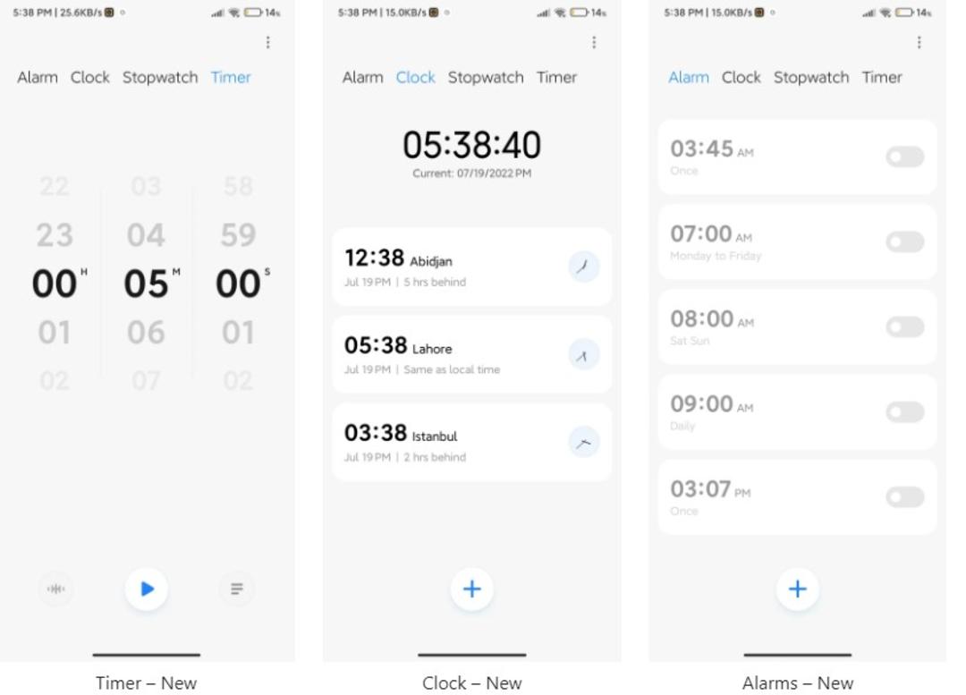 رابط کاربری MIUI 14 شیائومی - برنامه ساعت