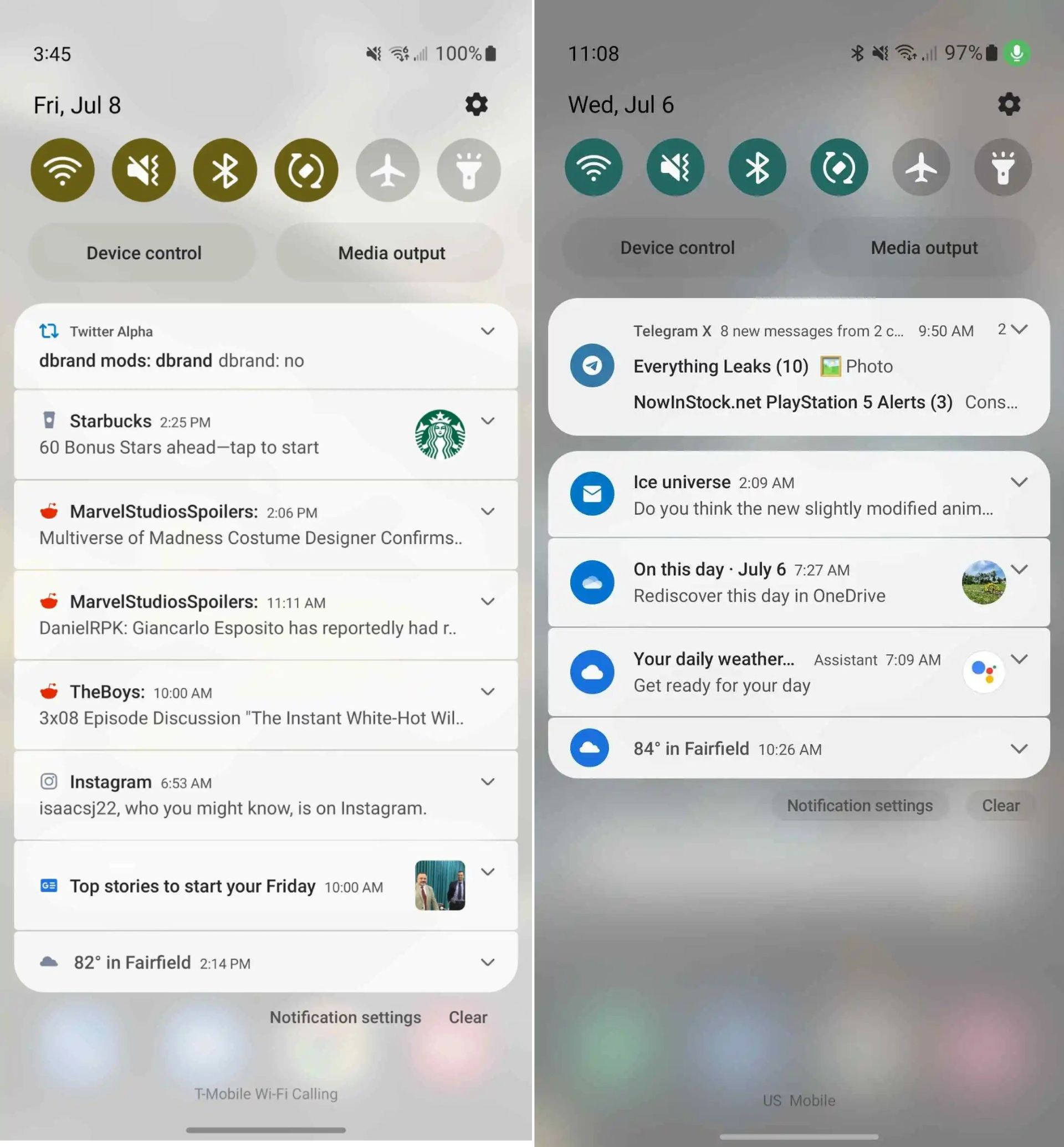 مقایسه اعلان ها در one ui 5 و one ui 4