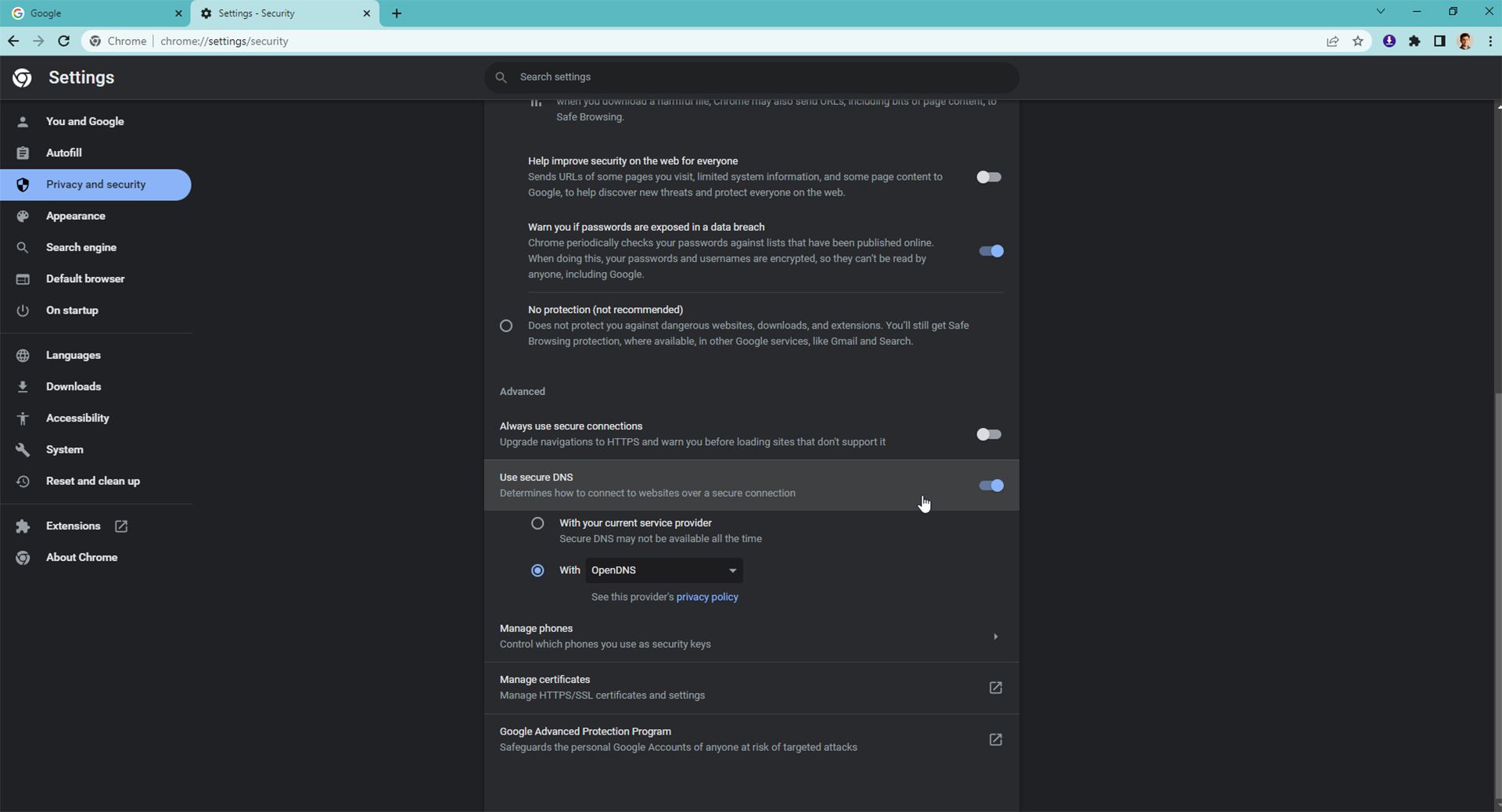اسکرین شات مراحل غیرفعال‌سازی SafeSearch اجباری در گوگل کروم گام سوم