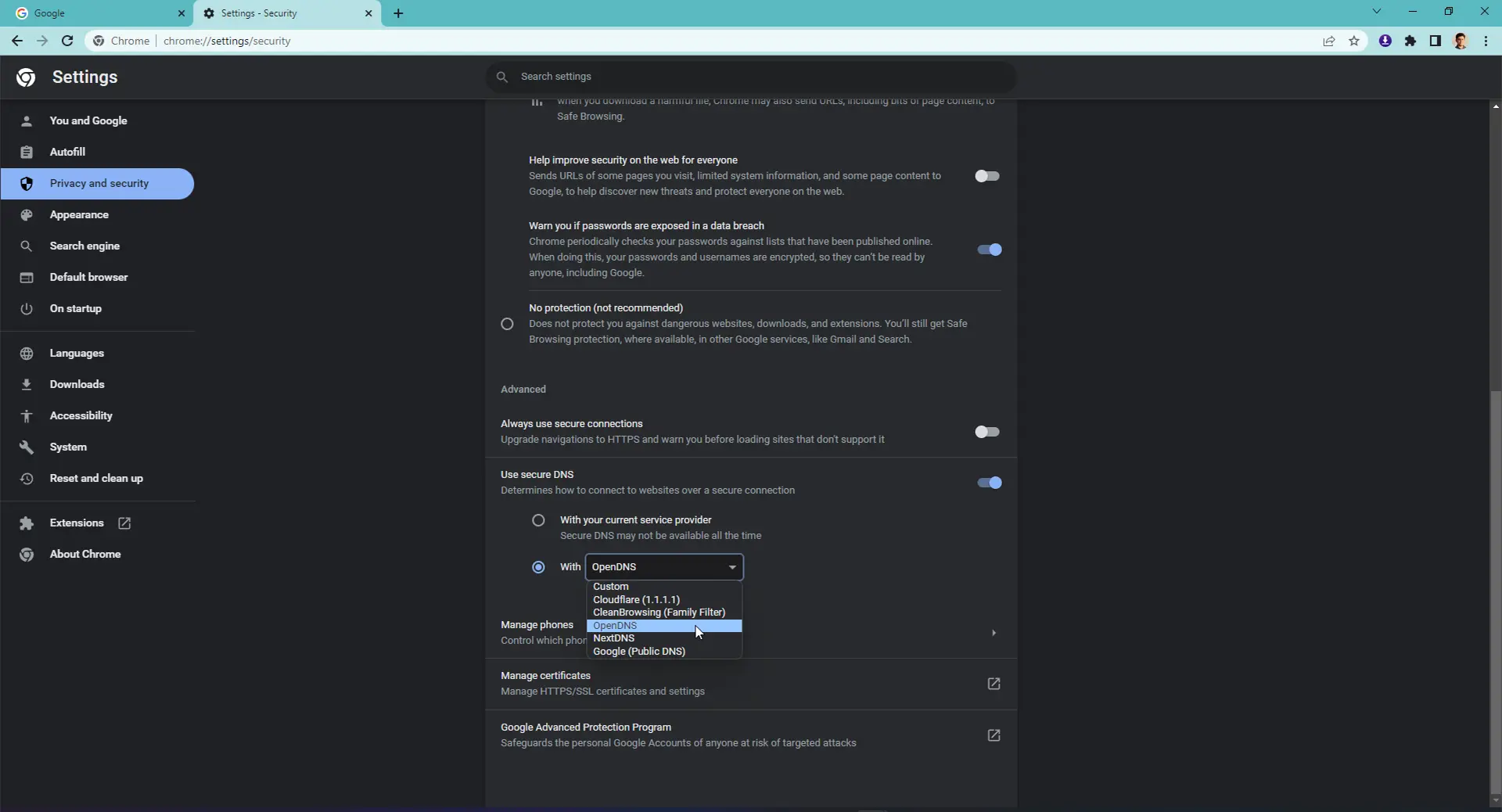 اسکرین شات مراحل غیرفعال‌سازی SafeSearch اجباری در گوگل کروم گام دوم