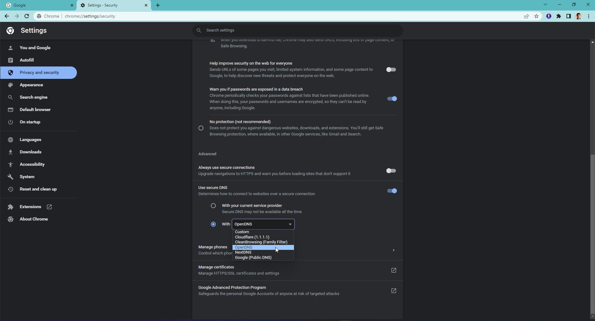 اسکرین شات مراحل غیرفعال‌سازی SafeSearch اجباری در گوگل کروم گام دوم