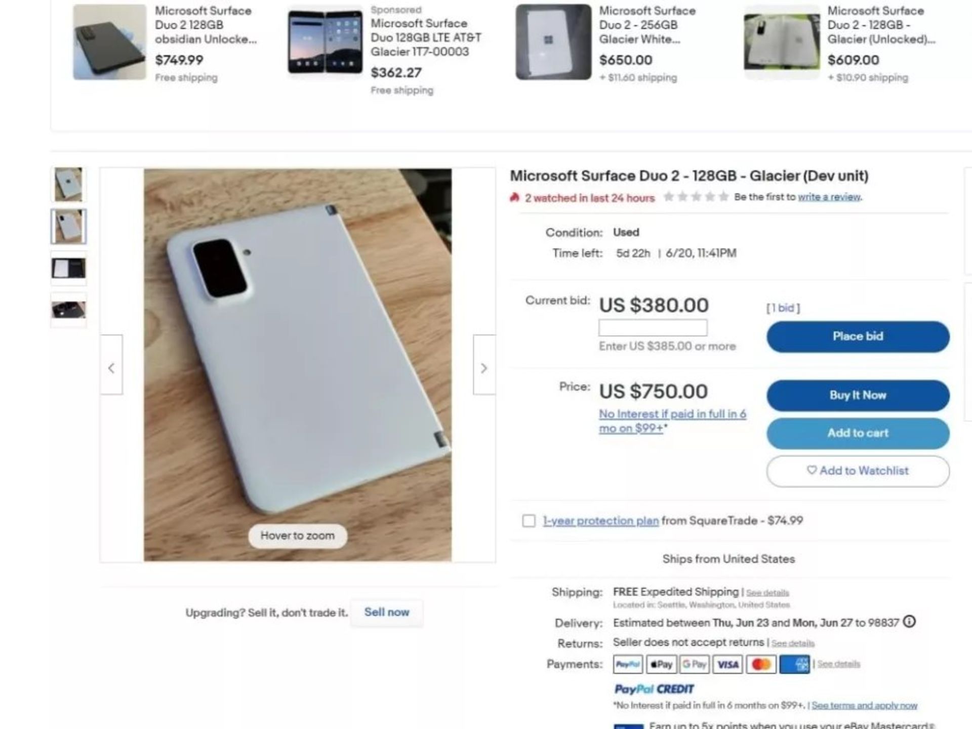 مدل میان رده سرفیس duo در ebay