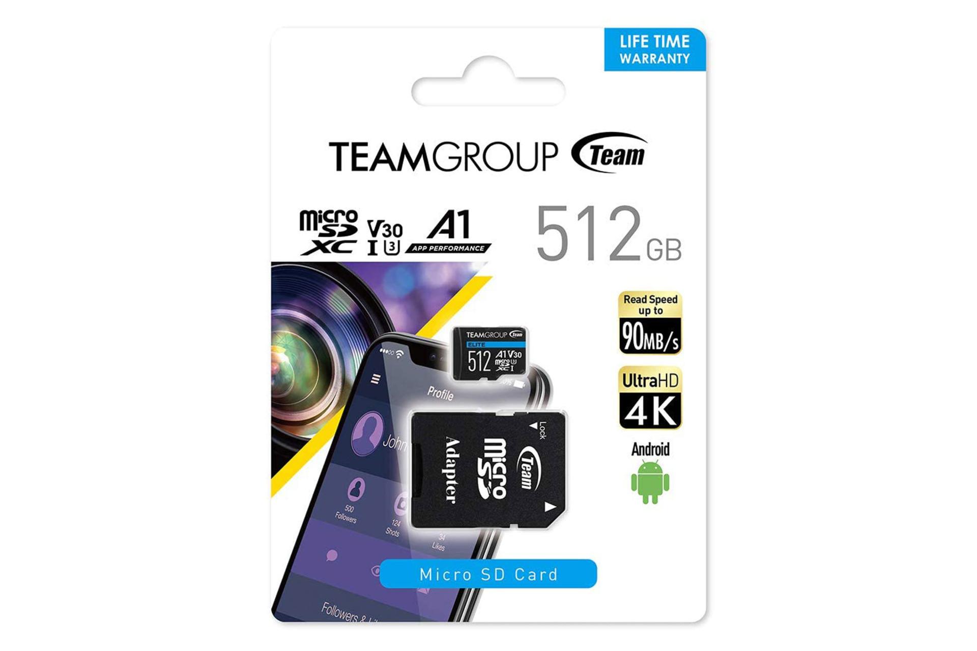 جعبه کارت حافظه تیم گروپ microSDXC ظرفیت 512 گیگابایت مدل Elite V30 A1 کلاس 10