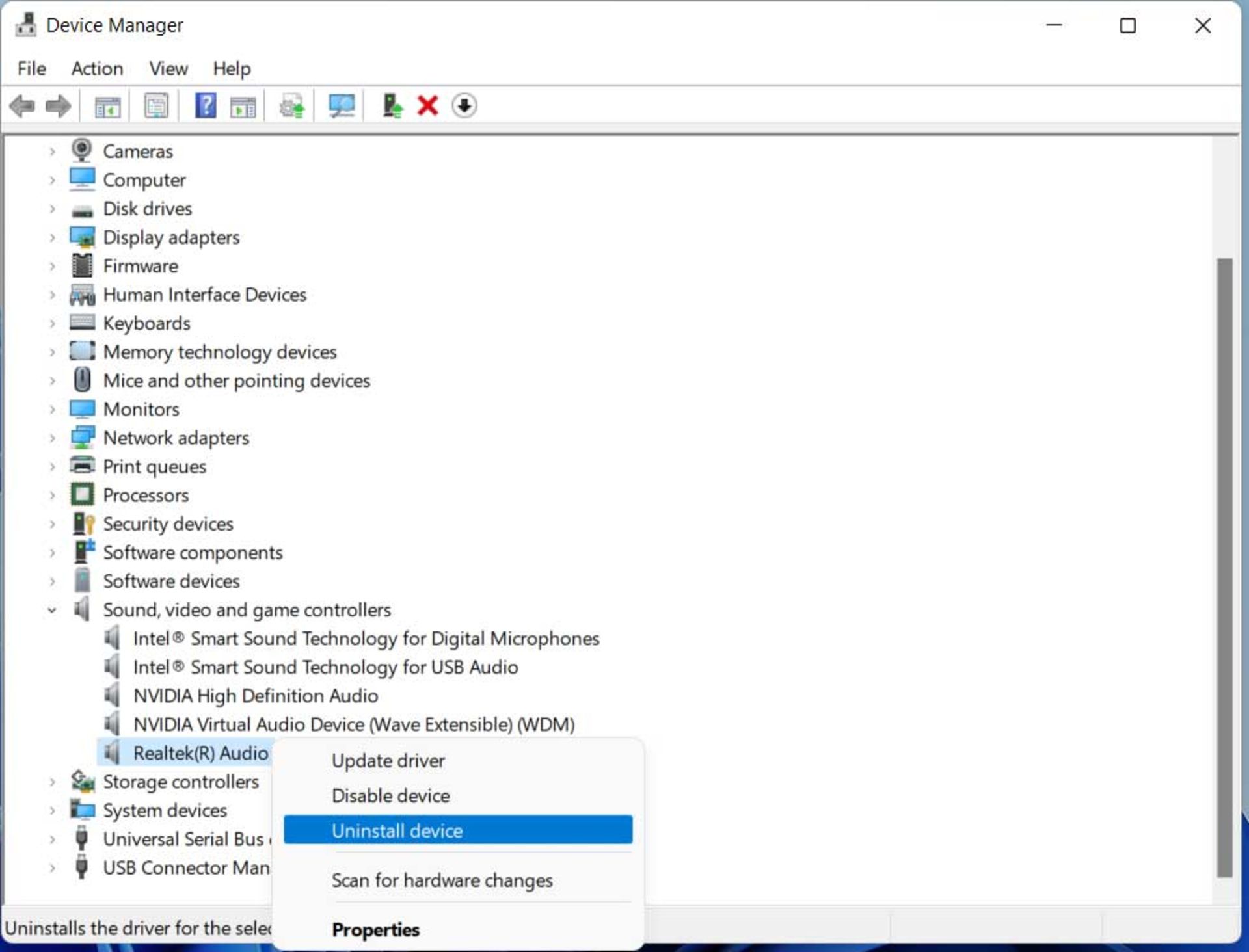 حذف کارت صدا از ویندوز 11