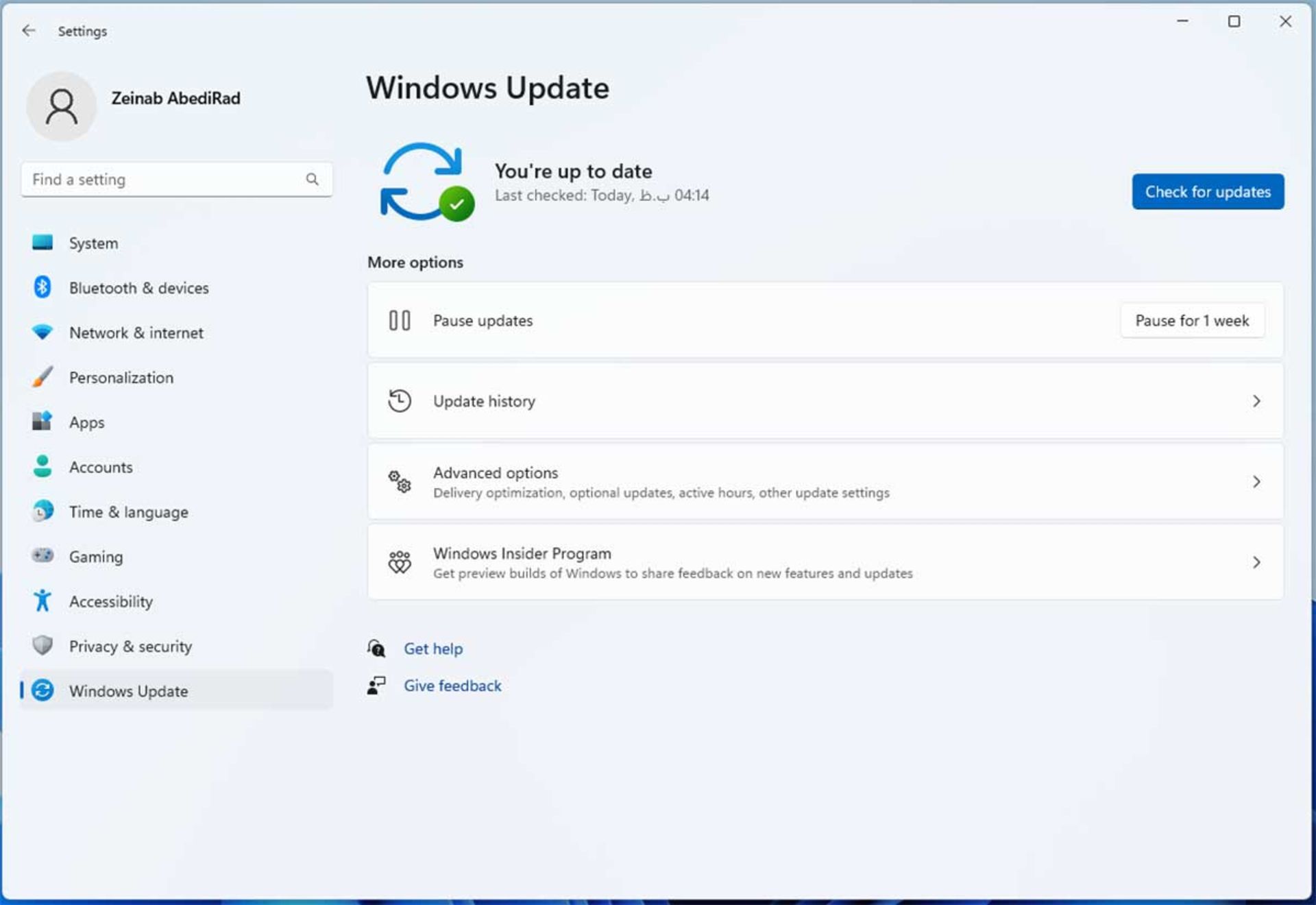 بخش آپدیت ویندوز 11