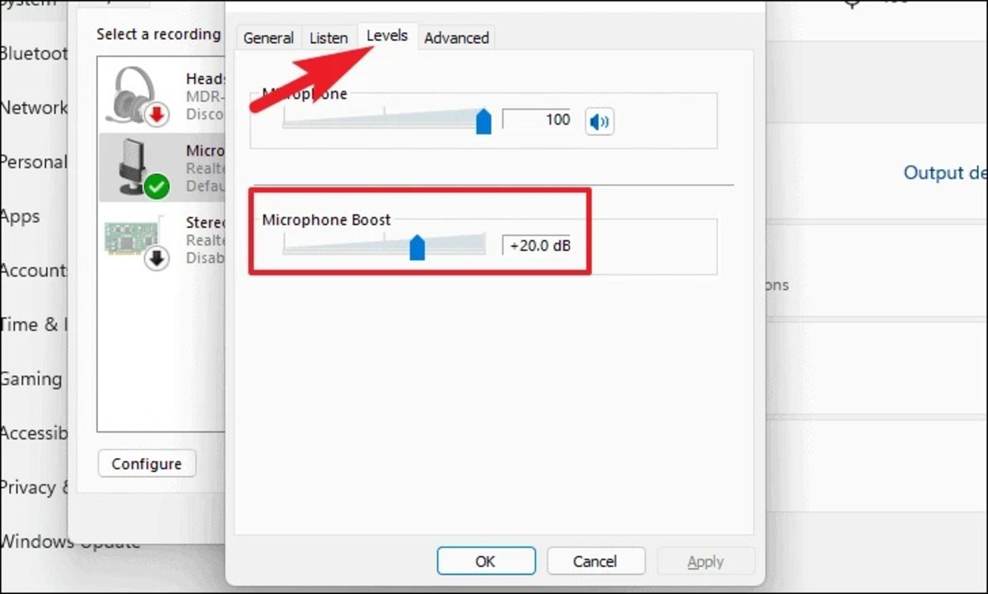 ۱-کم بودن صدای میکروفون در ویندوز 11/تقویت سطح ورودی میکروفون