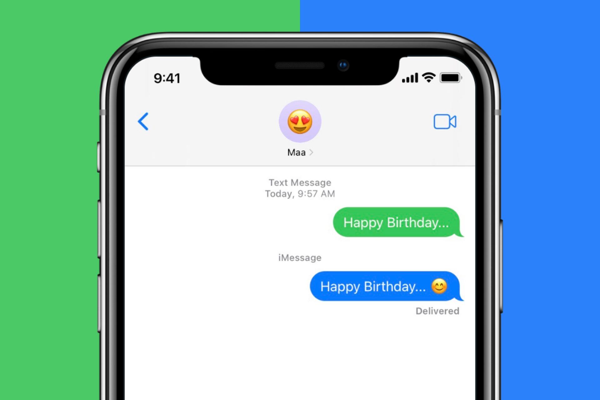 ارسال پیام در iMessage اپل حباب سبز و آبی