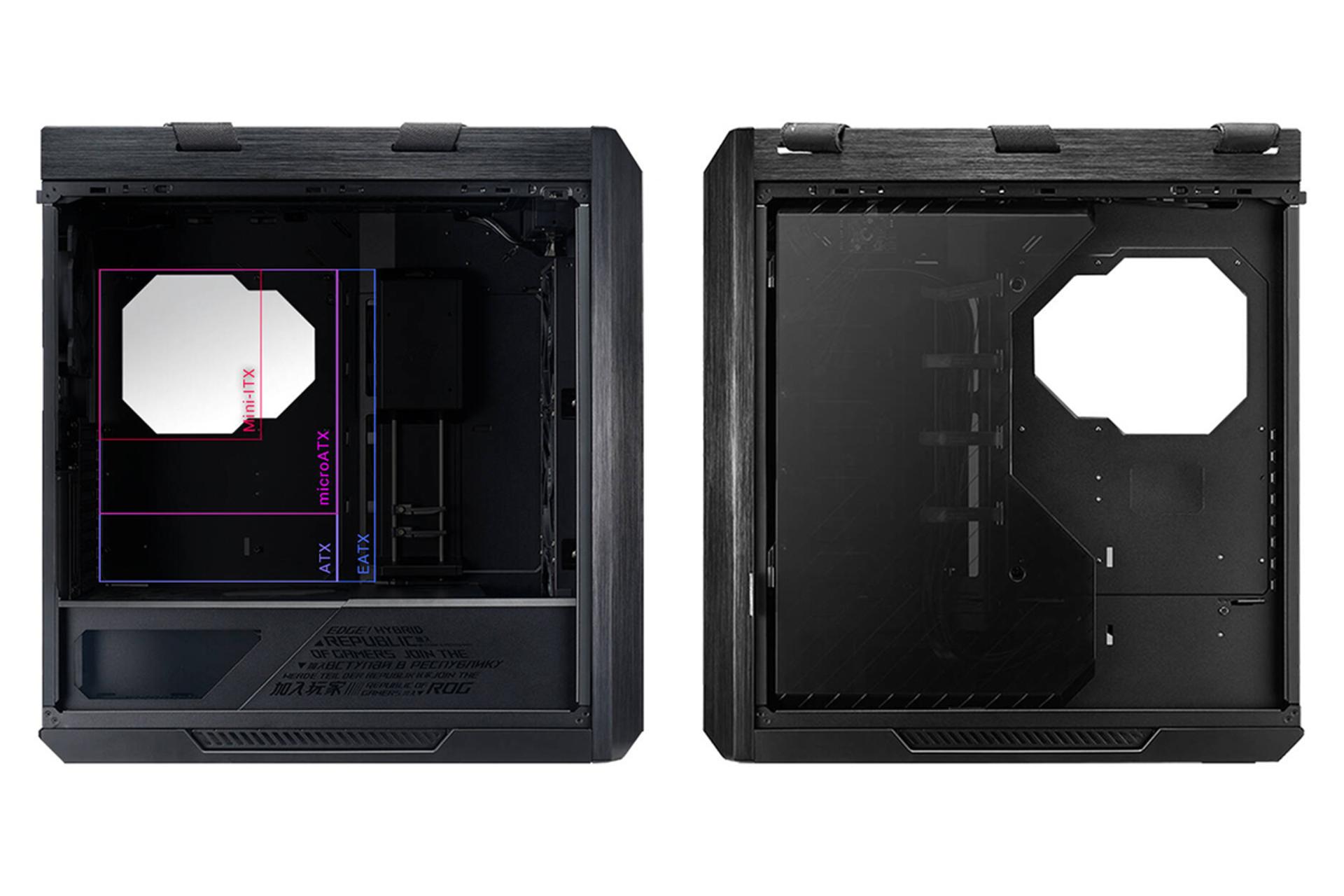 نمای داخل سمت چپ و راست کیس کامپیوتر ایسوس ROG Strix Helios