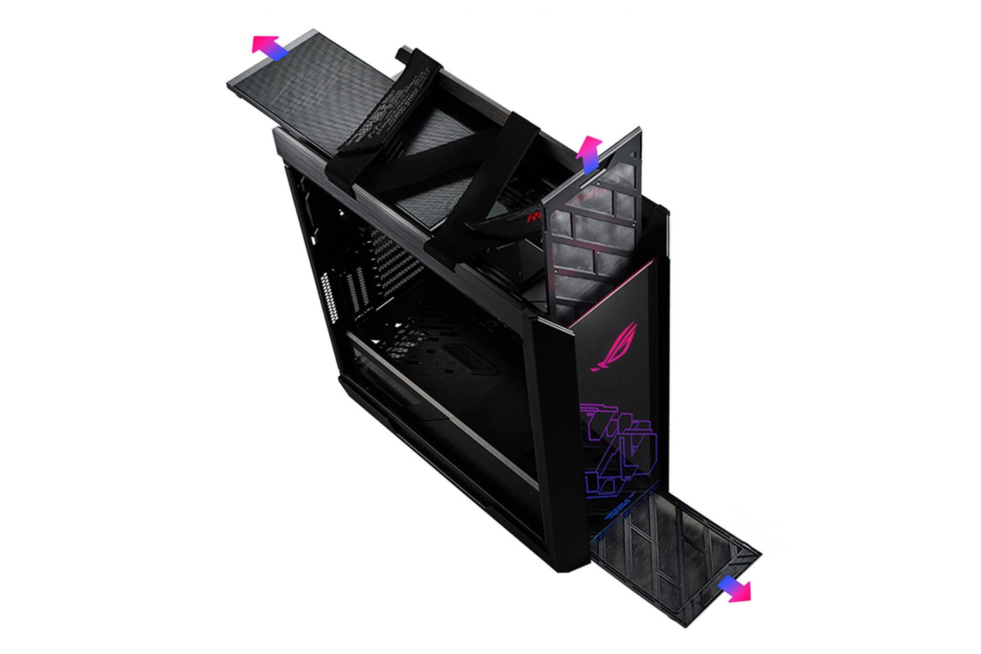 نمای فیلترهای جلو، بالا و کف کیس کامپیوتر ایسوس ROG Strix Helios
